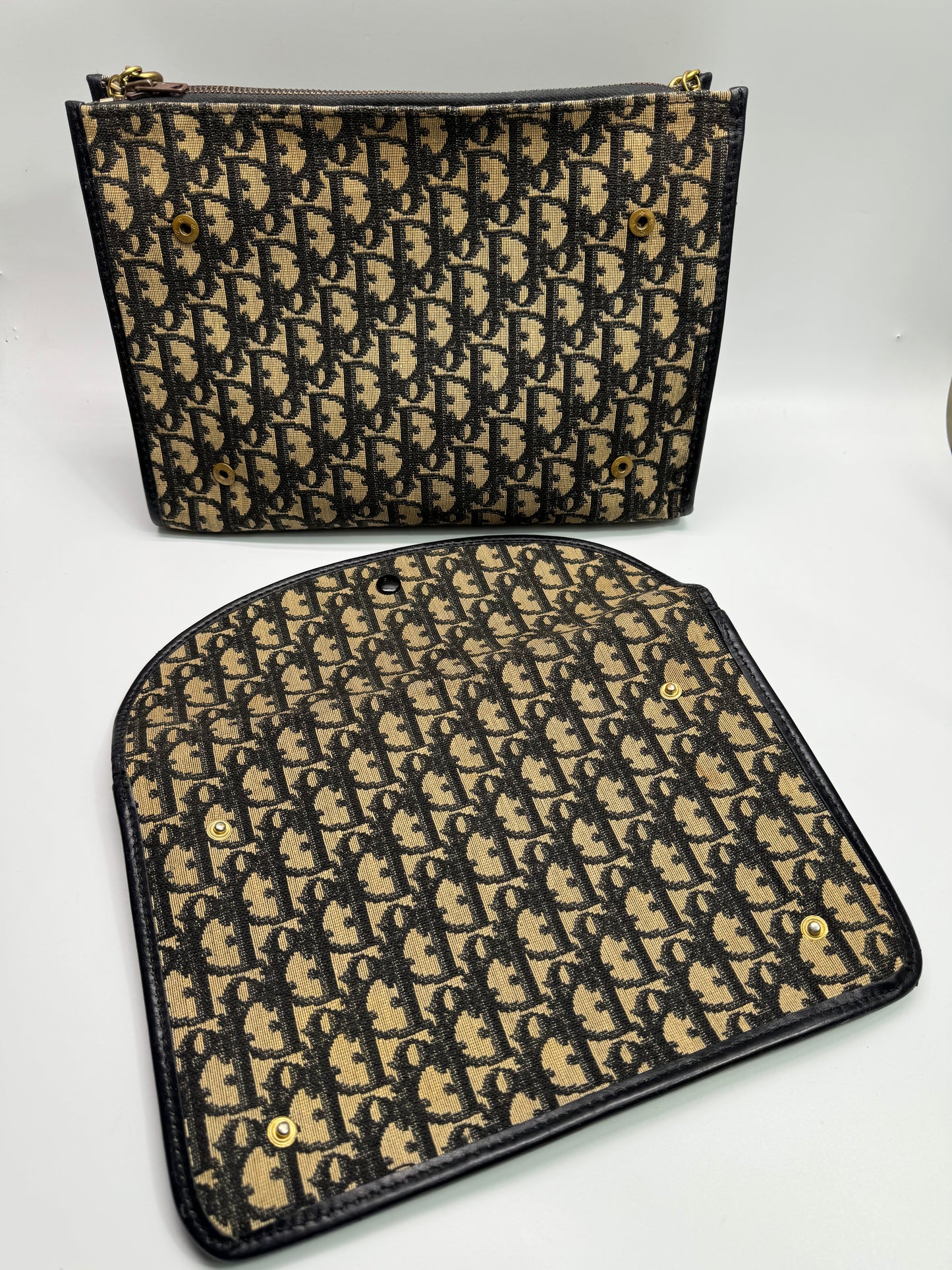 Authentic Christian Dior Black Trotter Jacquard Cloth Clutch