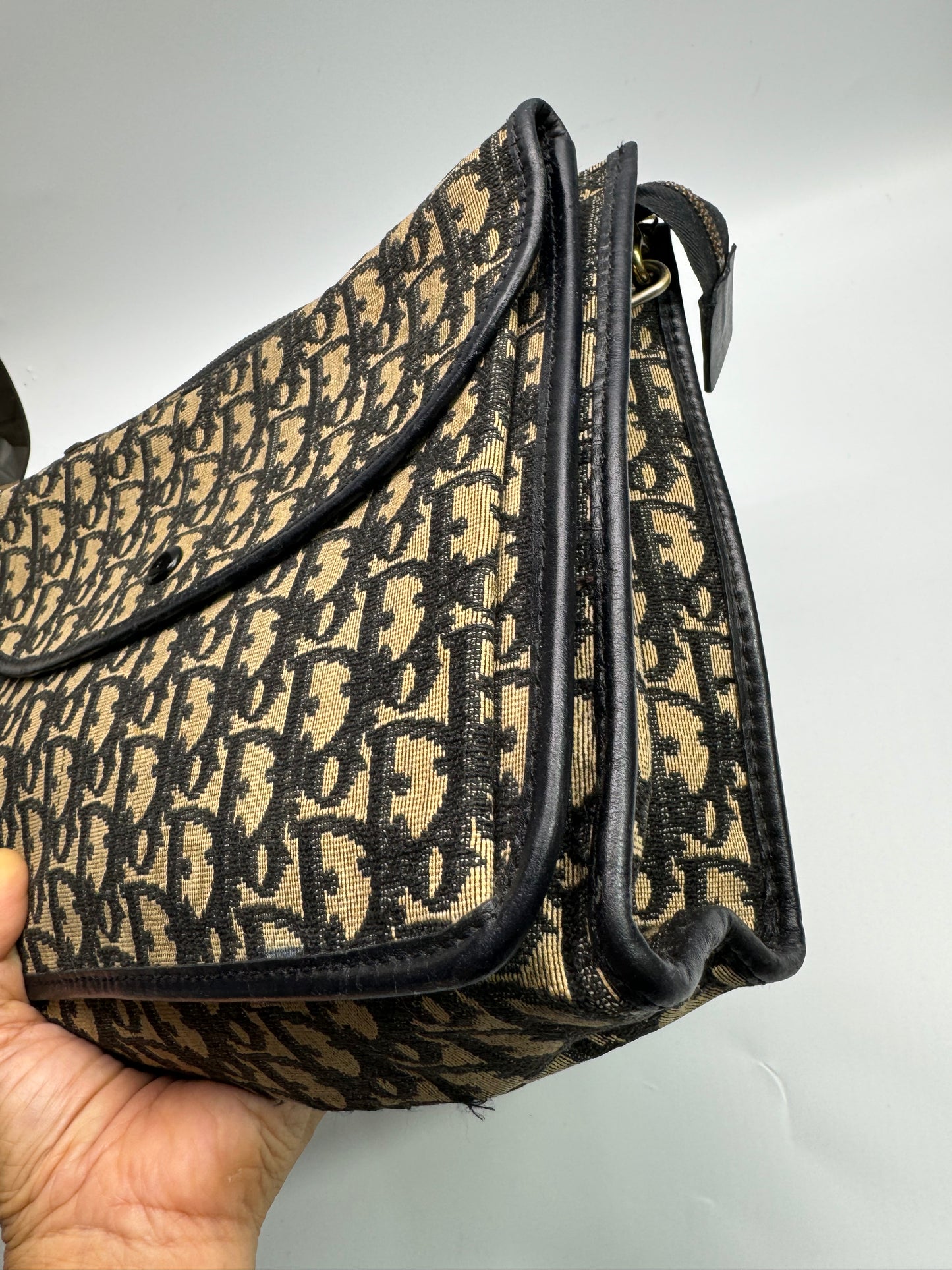 Authentic Christian Dior Black Trotter Jacquard Cloth Clutch