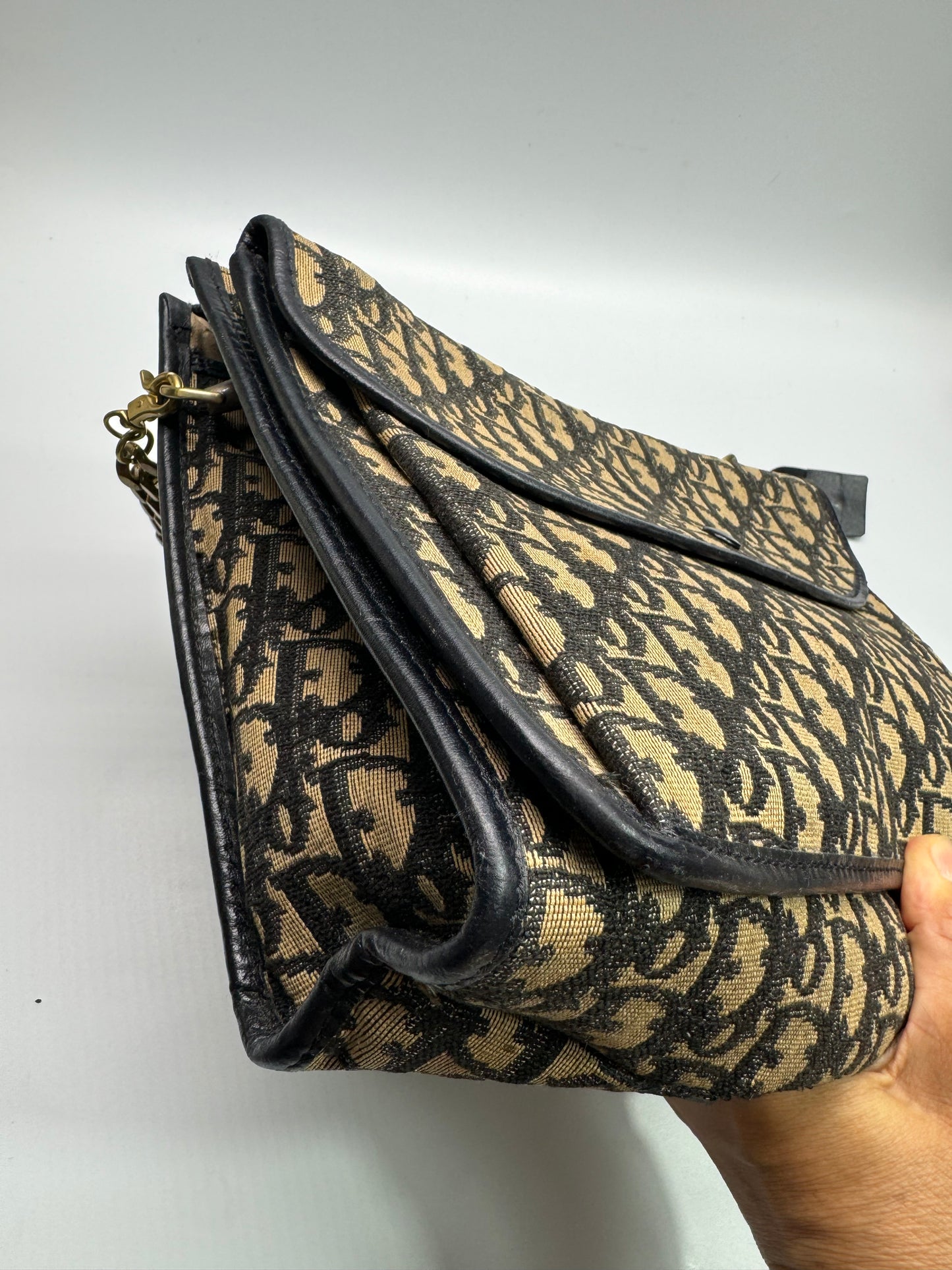 Authentic Christian Dior Black Trotter Jacquard Cloth Clutch