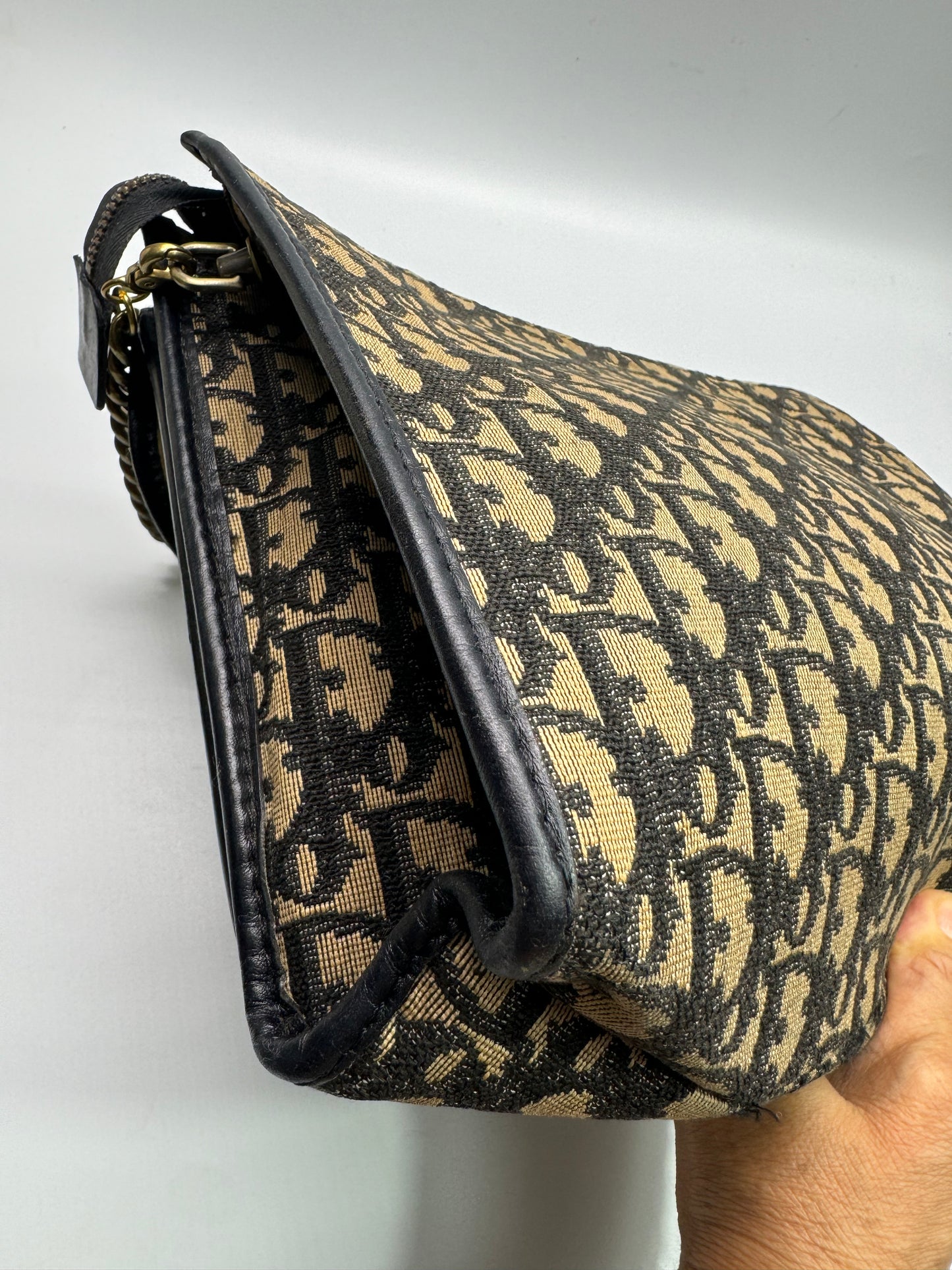 Authentic Christian Dior Black Trotter Jacquard Cloth Clutch