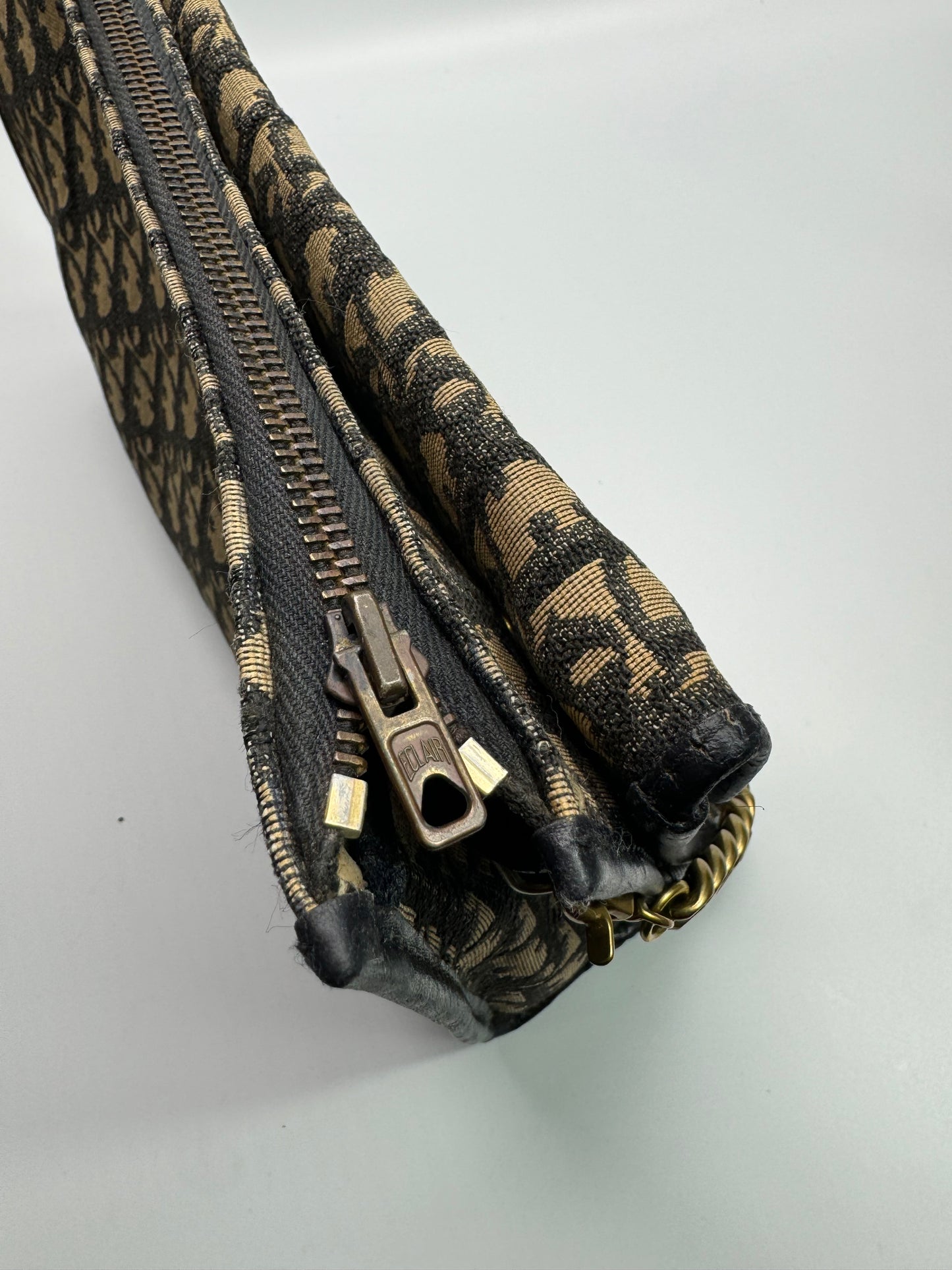 Authentic Christian Dior Black Trotter Jacquard Cloth Clutch
