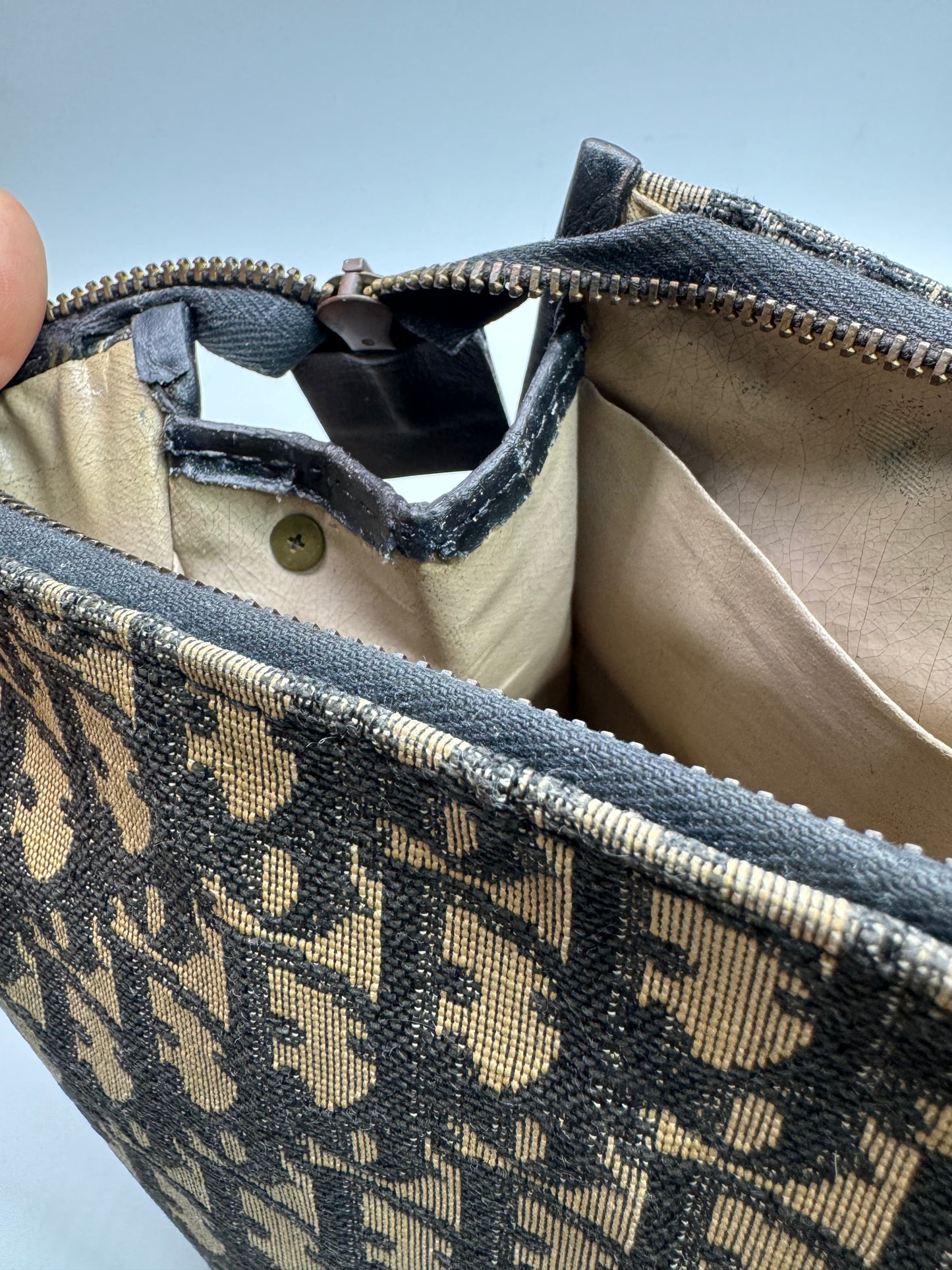 Authentic Christian Dior Black Trotter Jacquard Cloth Clutch