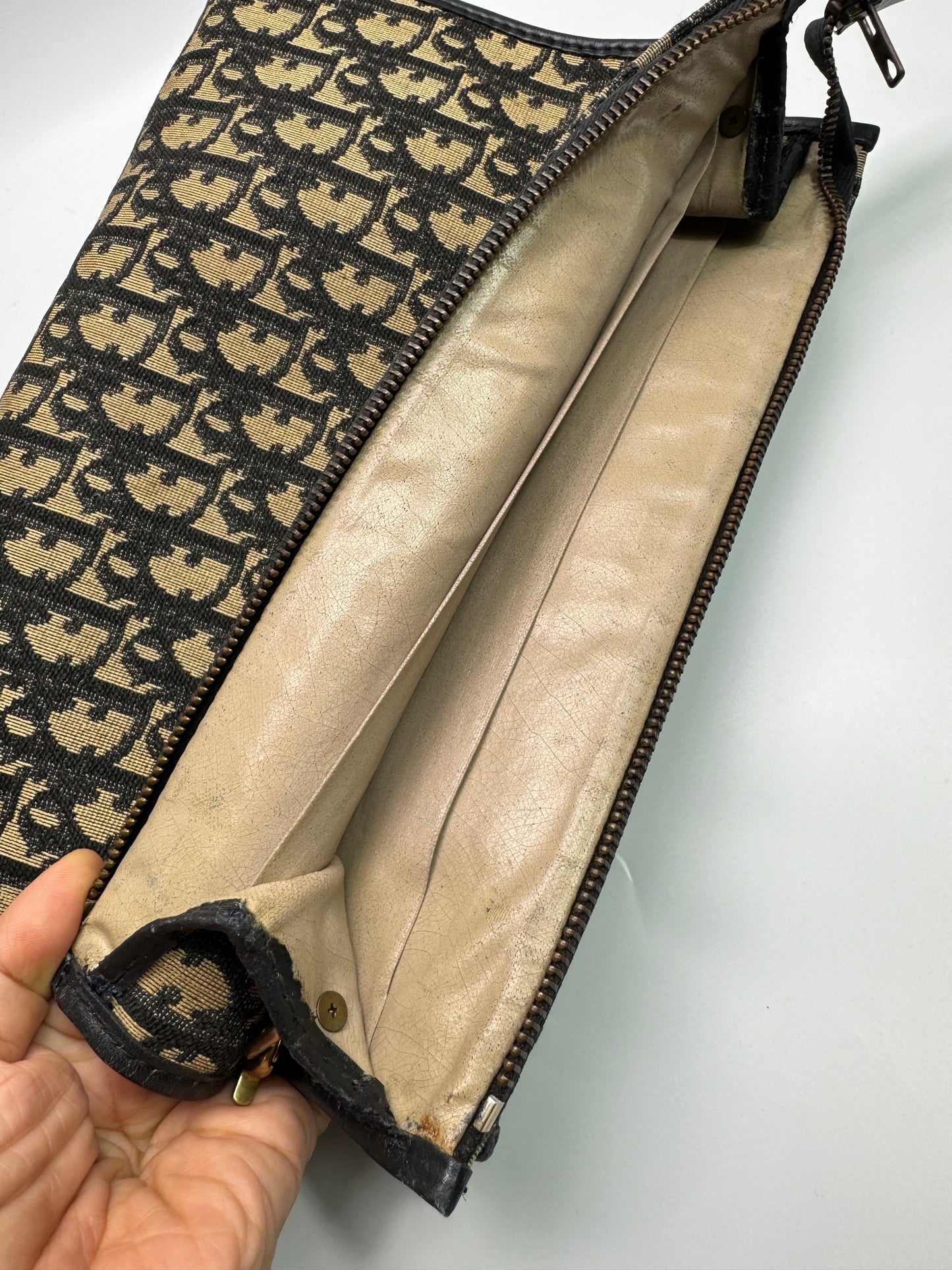 Authentic Christian Dior Black Trotter Jacquard Cloth Clutch