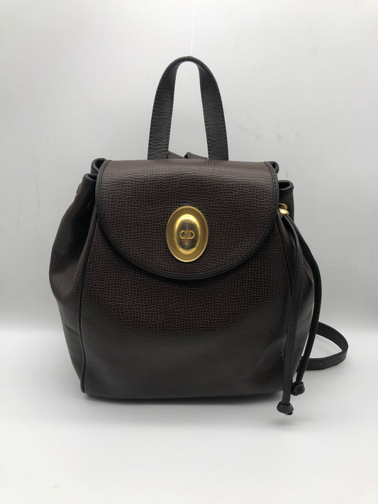 Authentic Christian Dior Dark Brown Leather Backpack