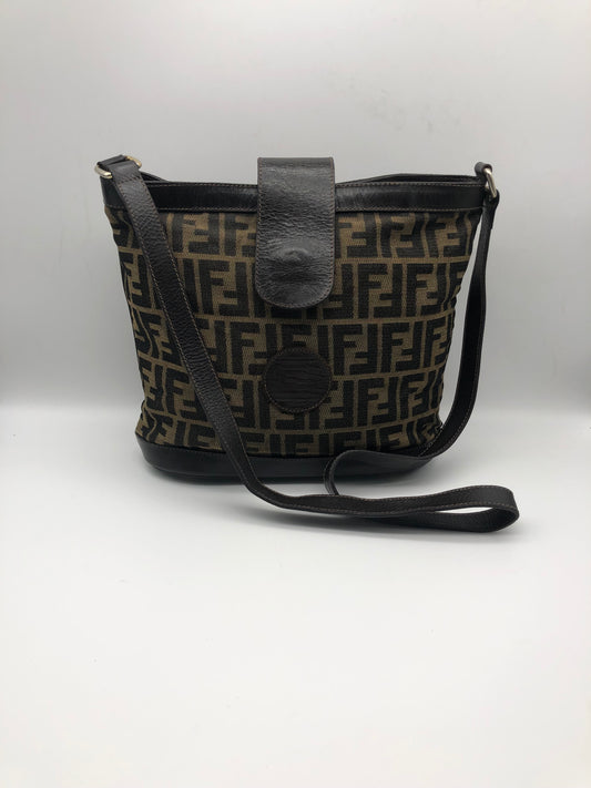 Authentic Fendi Vintage Bucket FF Zucca Jacquard Cloth Crossbody Shoulder Bag