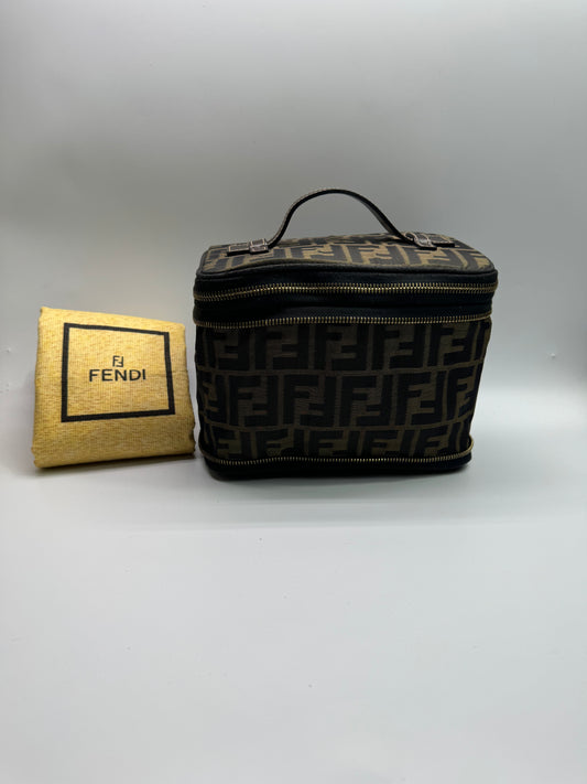Authentic Fendi Vanity Makeup Foldable Pouch Brown FF Zucca Handbag