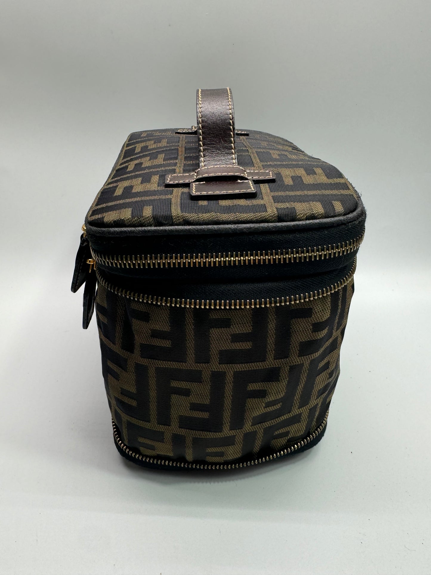 Authentic Fendi Vanity Makeup Foldable Pouch Brown FF Zucca Handbag
