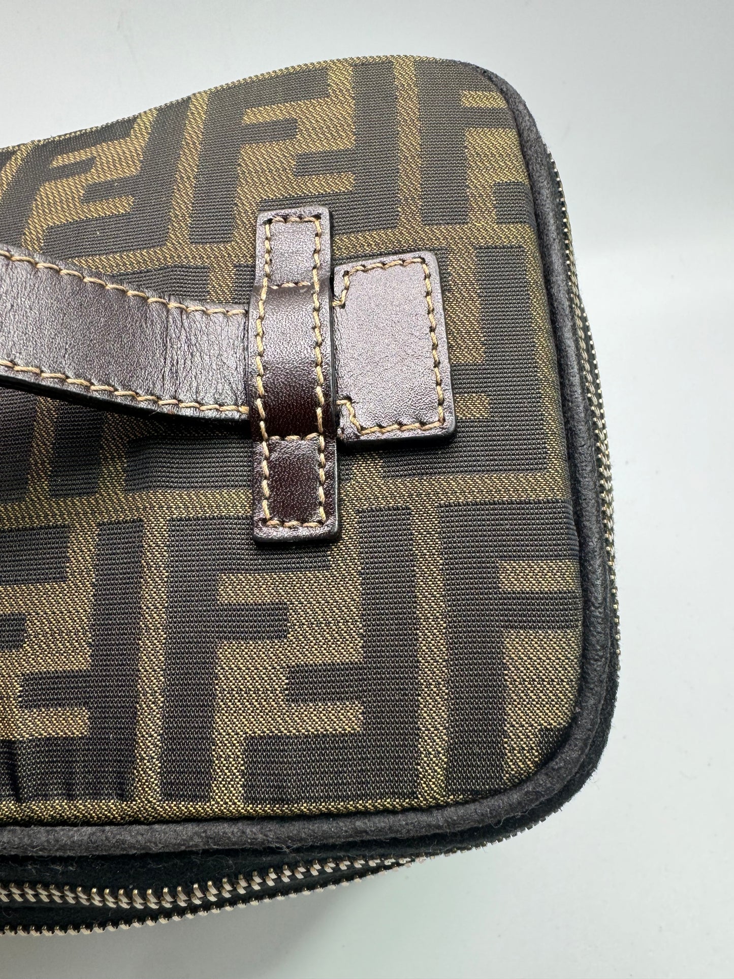 Authentic Fendi Vanity Makeup Foldable Pouch Brown FF Zucca Handbag