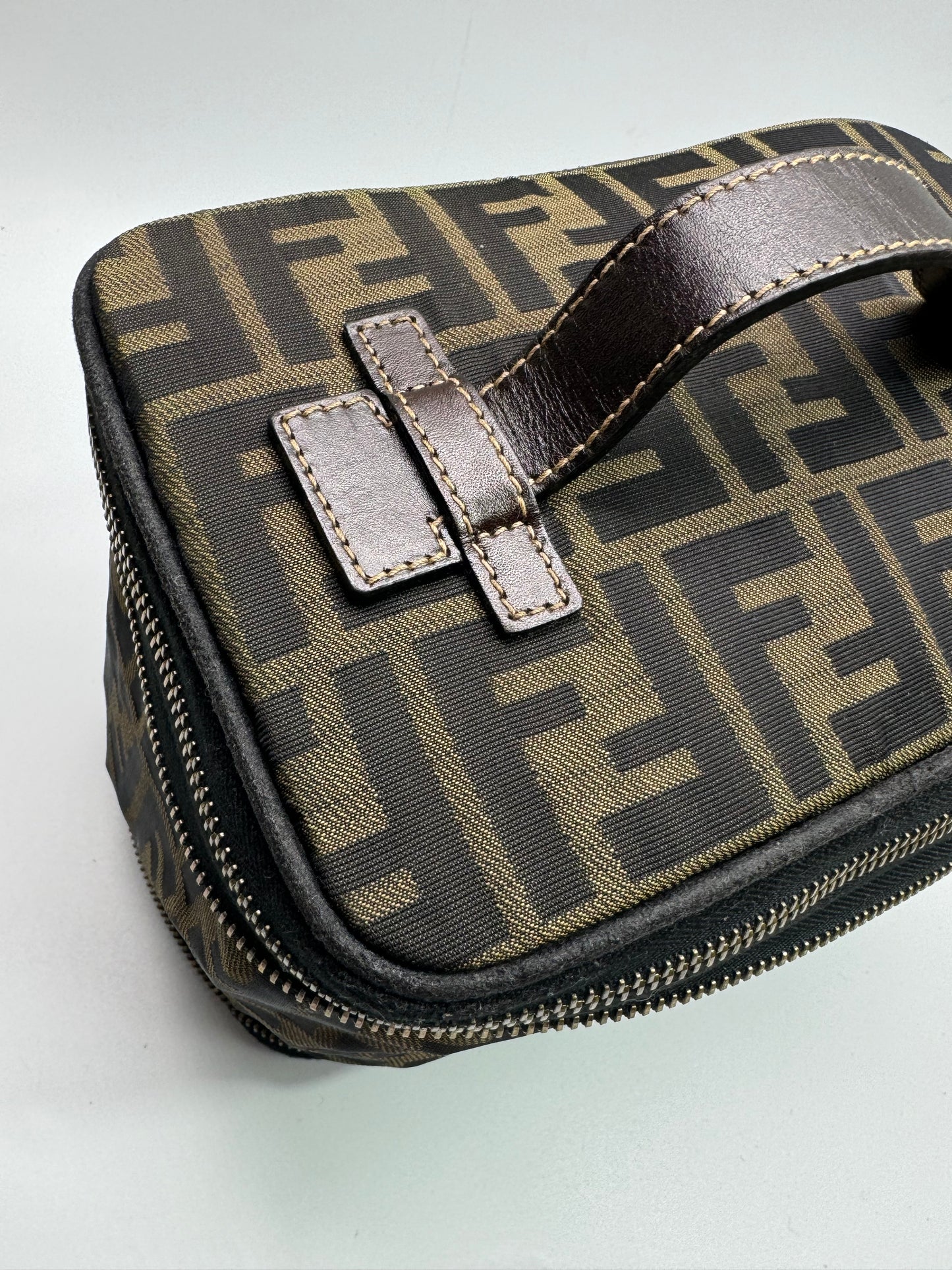 Authentic Fendi Vanity Makeup Foldable Pouch Brown FF Zucca Handbag