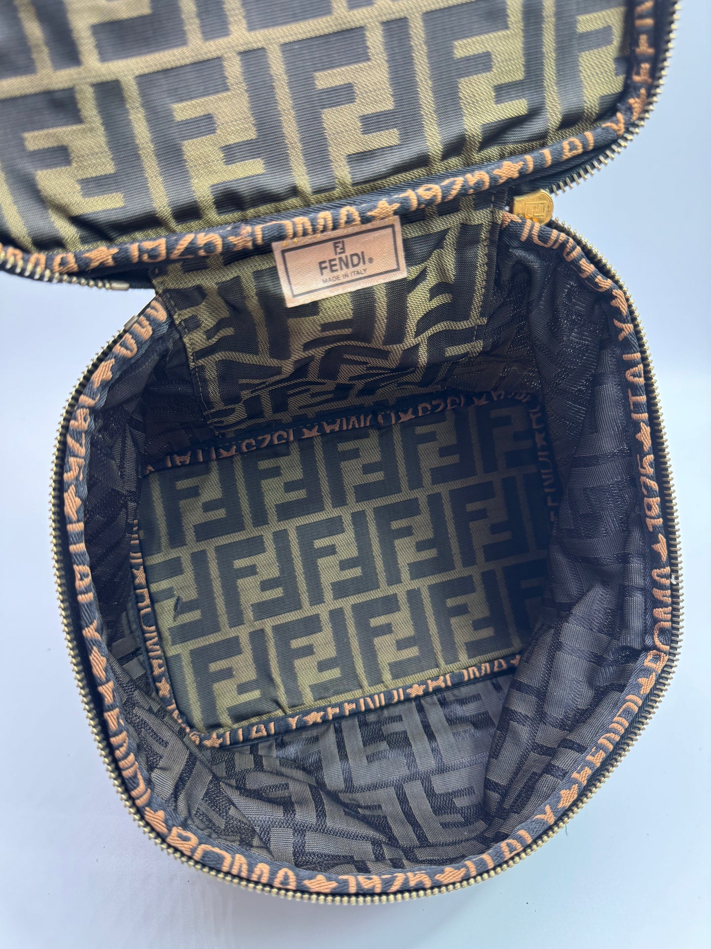 Authentic Fendi Vanity Makeup Foldable Pouch Brown FF Zucca Handbag