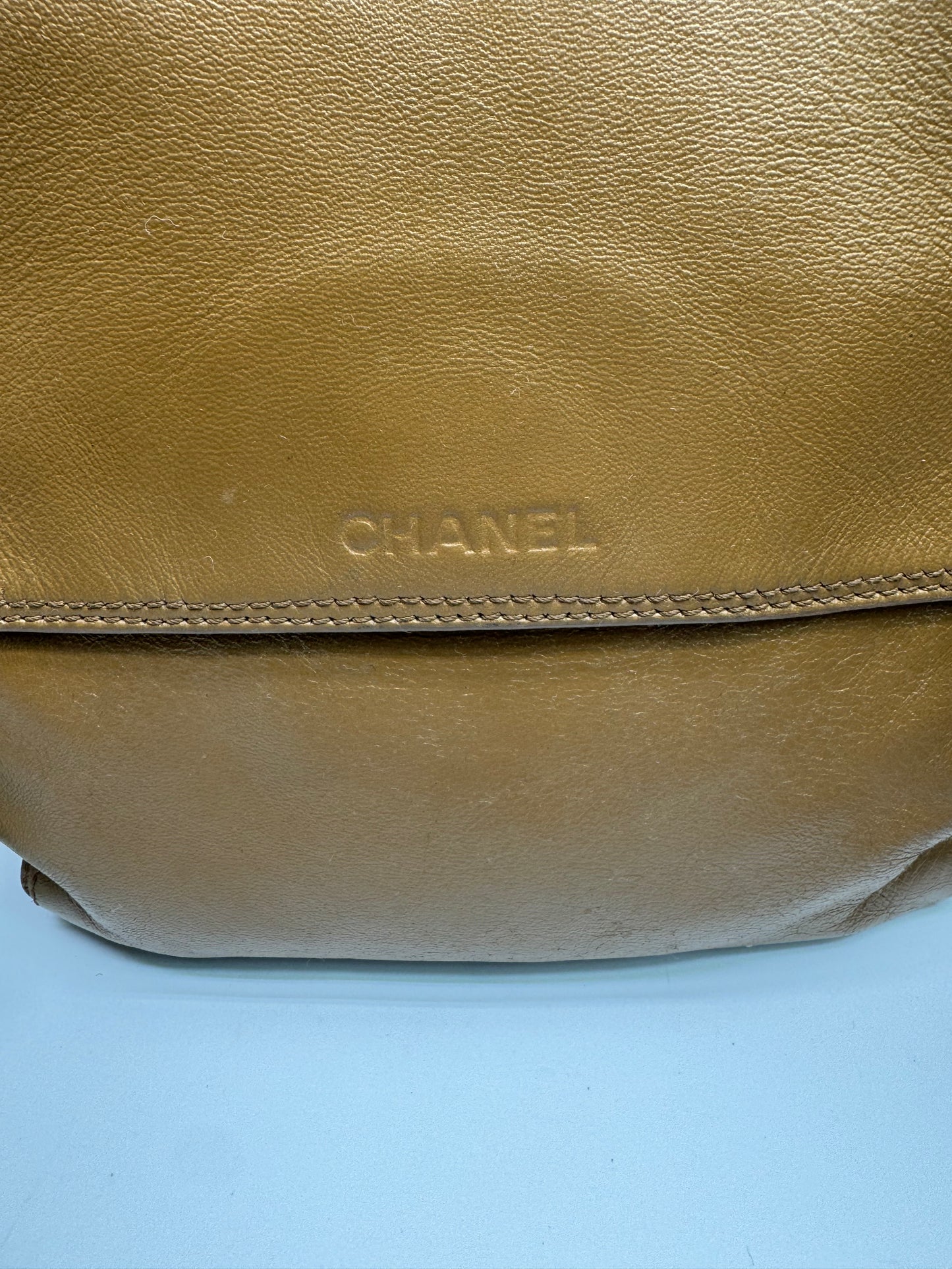 Authentic Chanel Metallic Brown Lamb Skin Crossbody Bag
