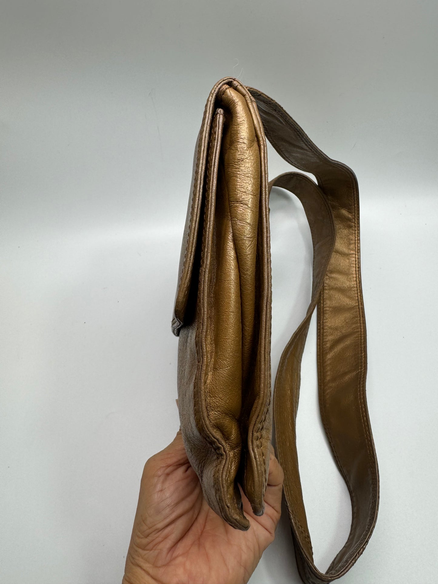 Authentic Chanel Metallic Brown Lamb Skin Crossbody Bag