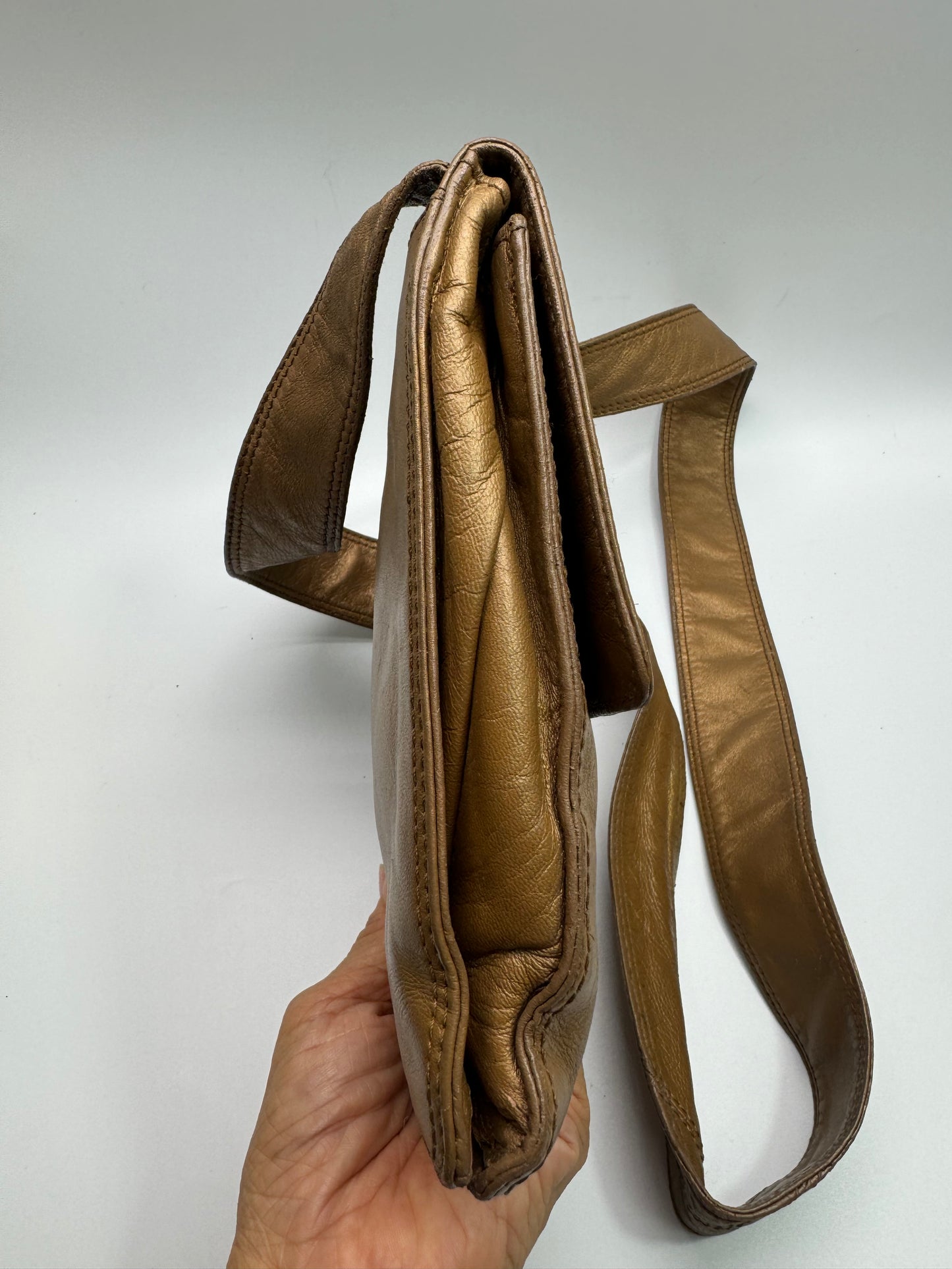 Authentic Chanel Metallic Brown Lamb Skin Crossbody Bag