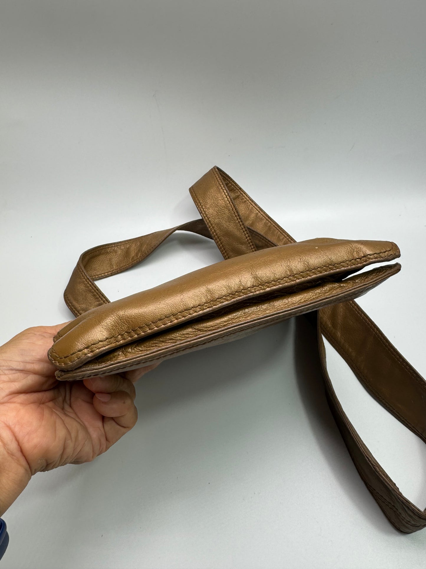 Authentic Chanel Metallic Brown Lamb Skin Crossbody Bag