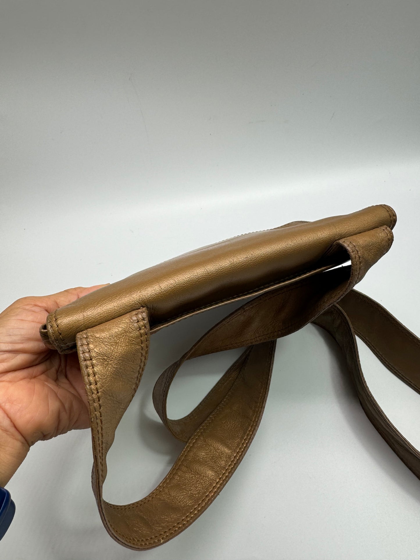 Authentic Chanel Metallic Brown Lamb Skin Crossbody Bag