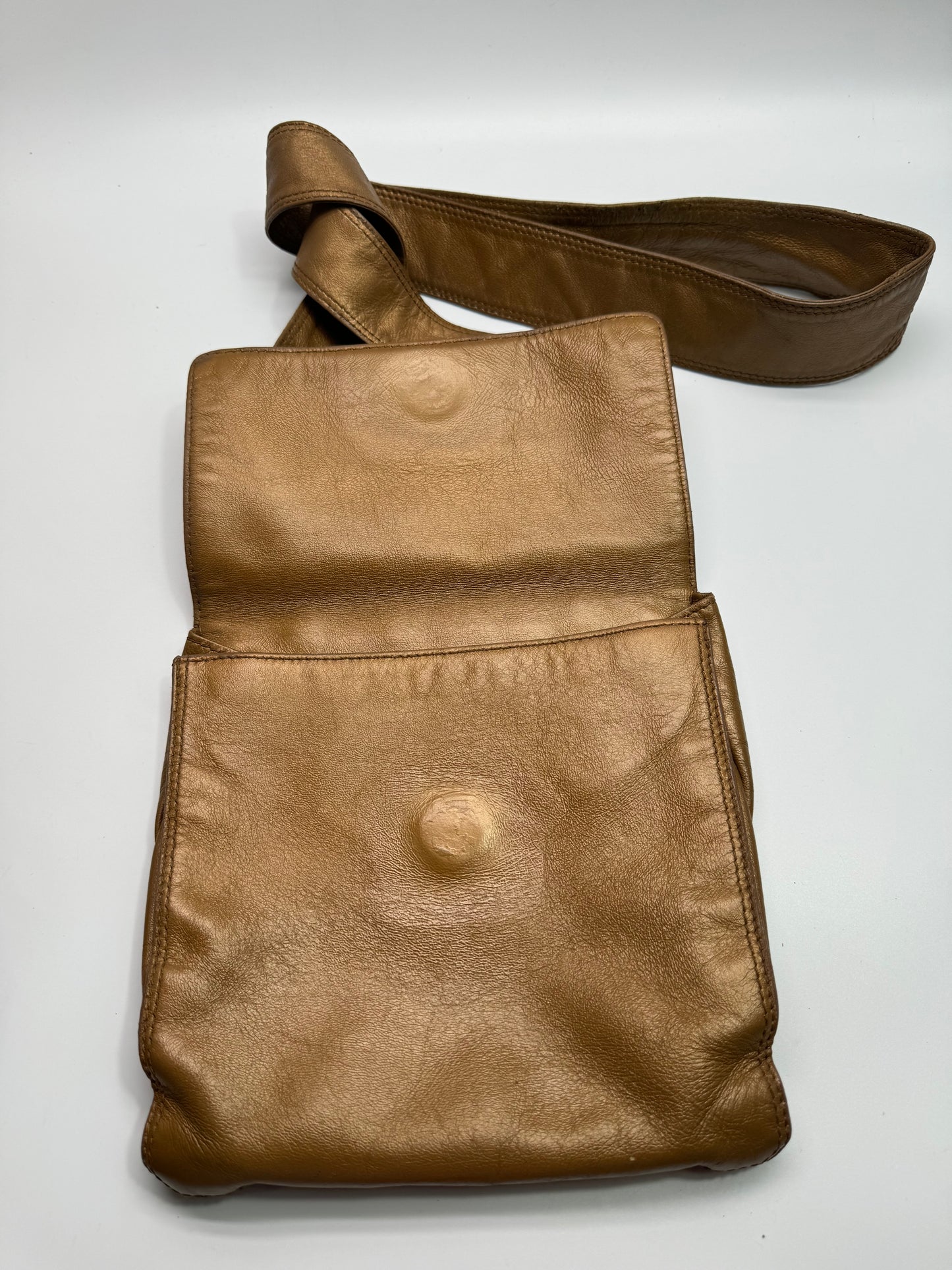 Authentic Chanel Metallic Brown Lamb Skin Crossbody Bag