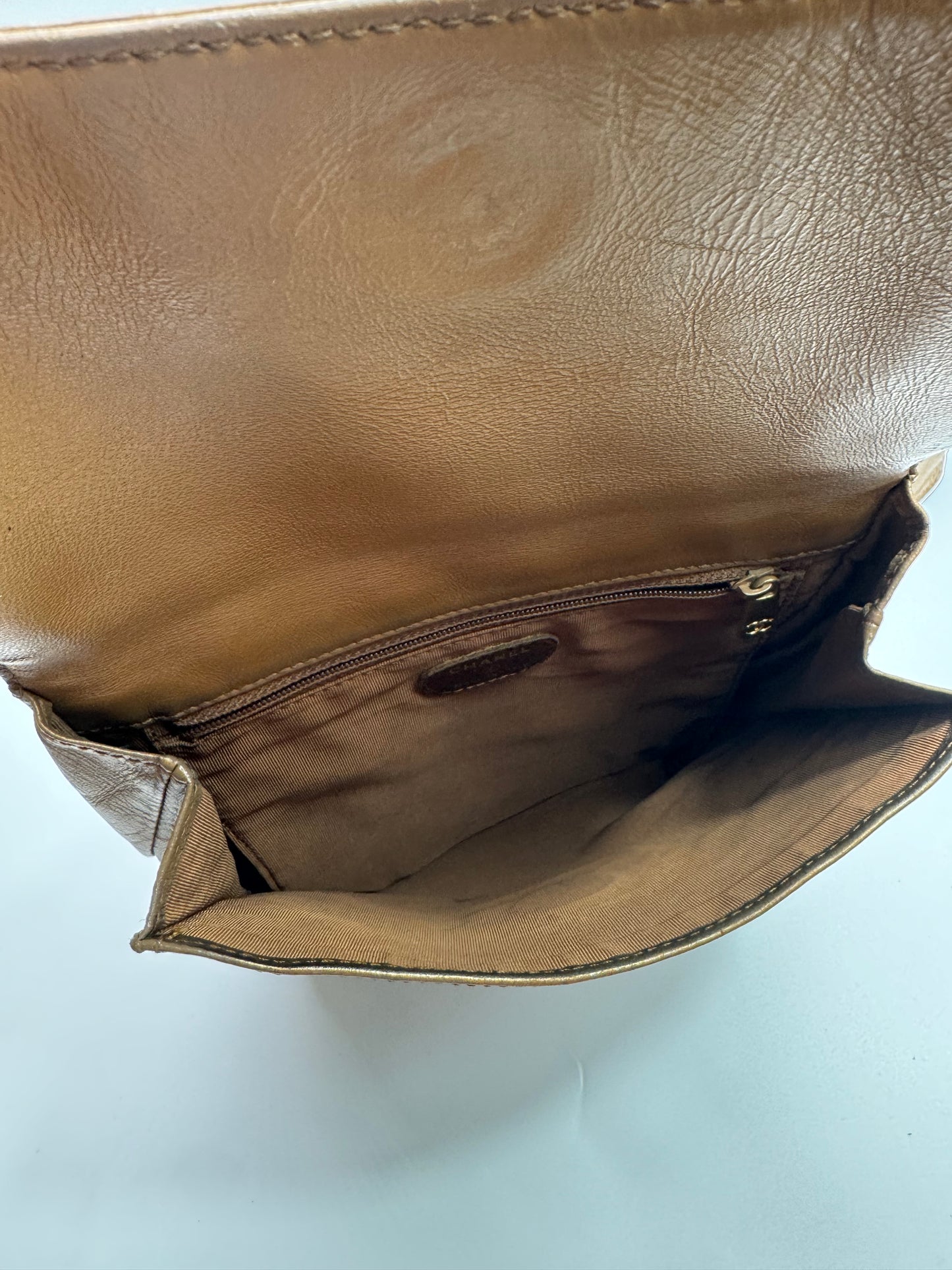 Authentic Chanel Metallic Brown Lamb Skin Crossbody Bag