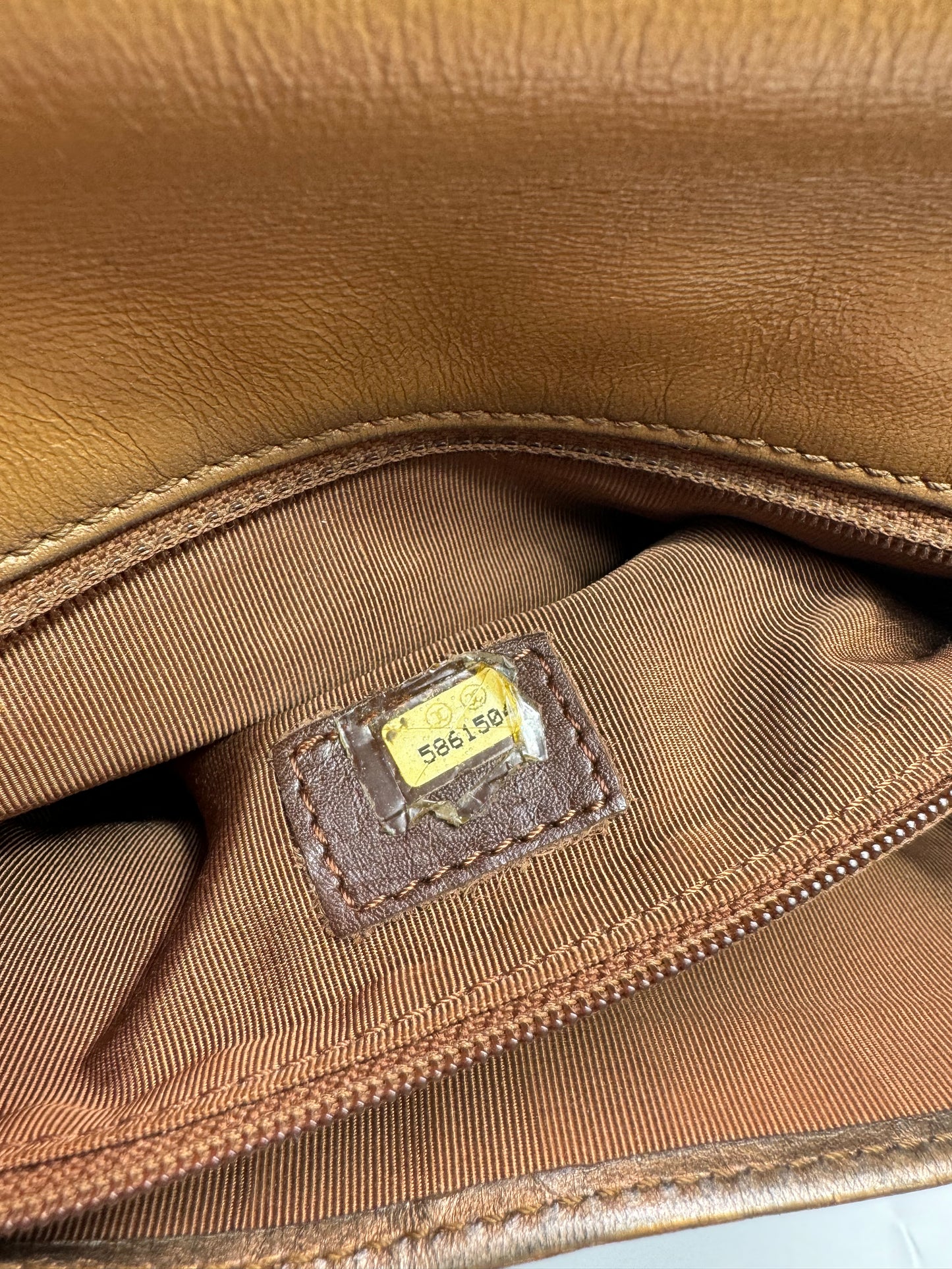 Authentic Chanel Metallic Brown Lamb Skin Crossbody Bag