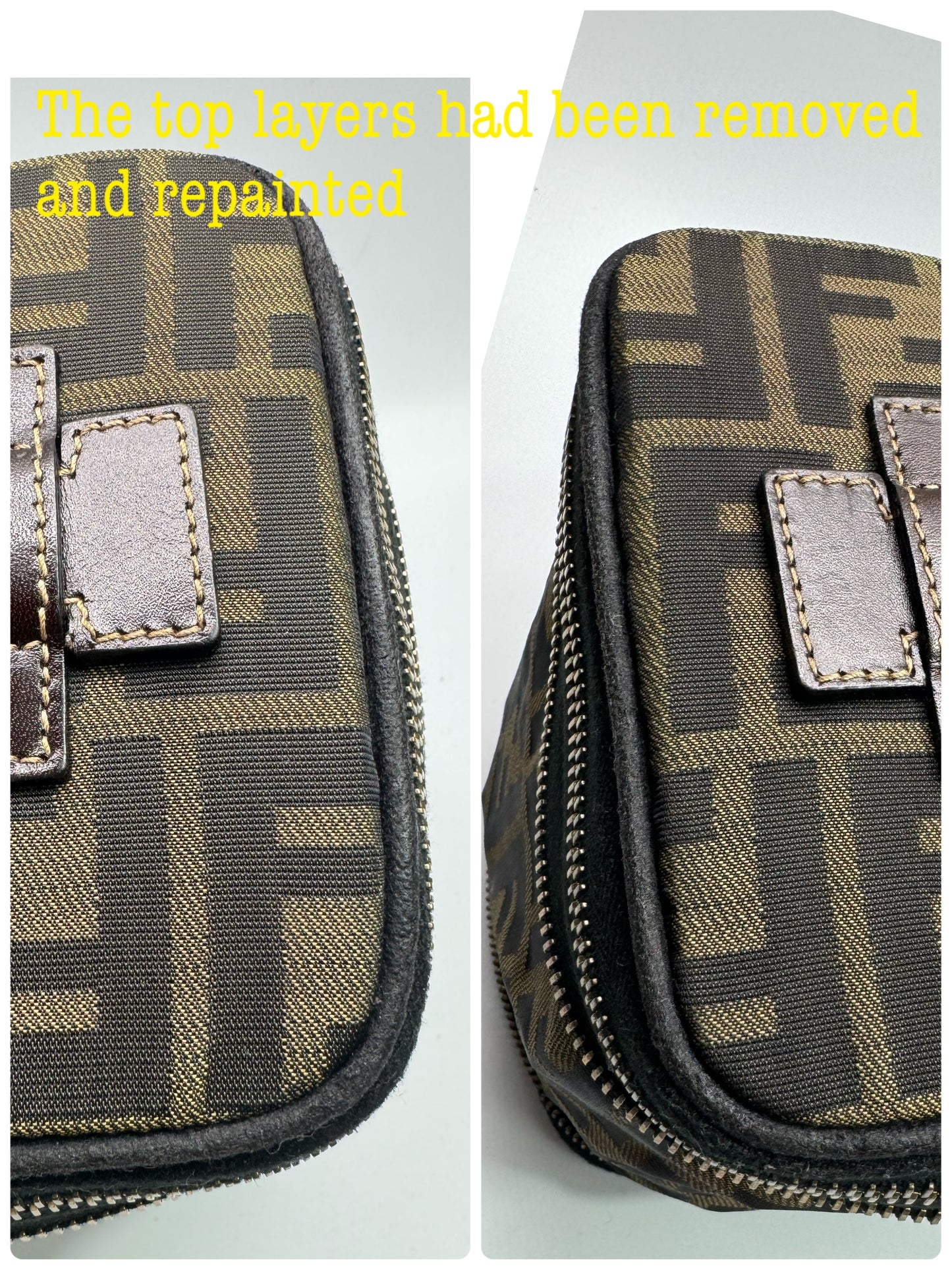 Authentic Fendi Vanity Makeup Foldable Pouch Brown FF Zucca Handbag