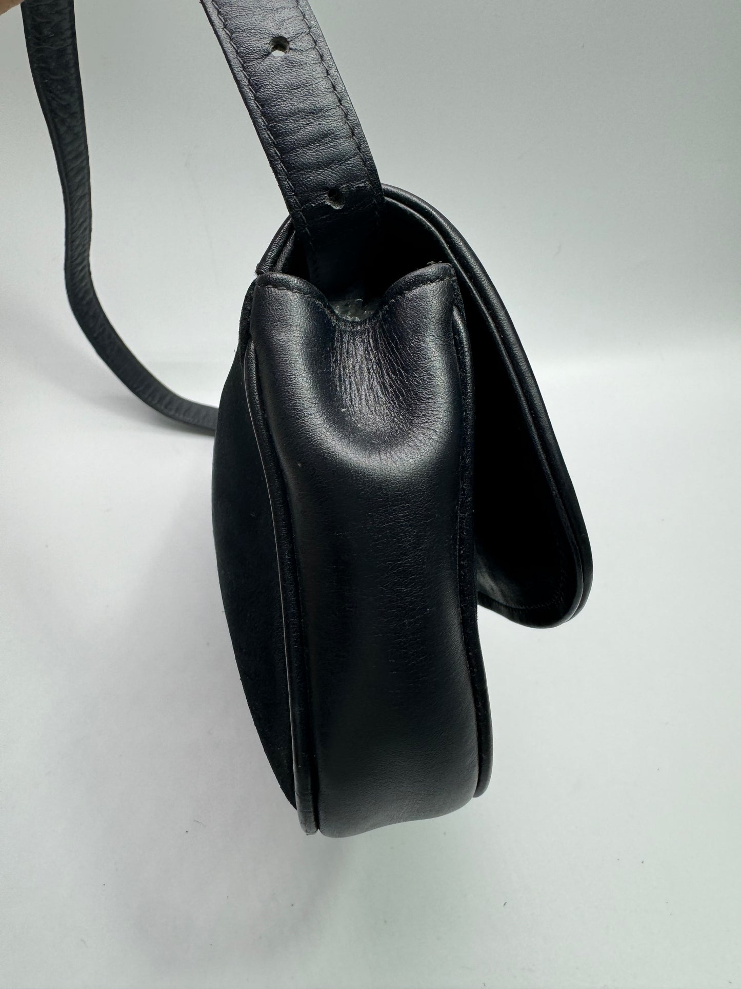 Authentic Celine Horse-bit Navy Blue Suede Shoulder Bag