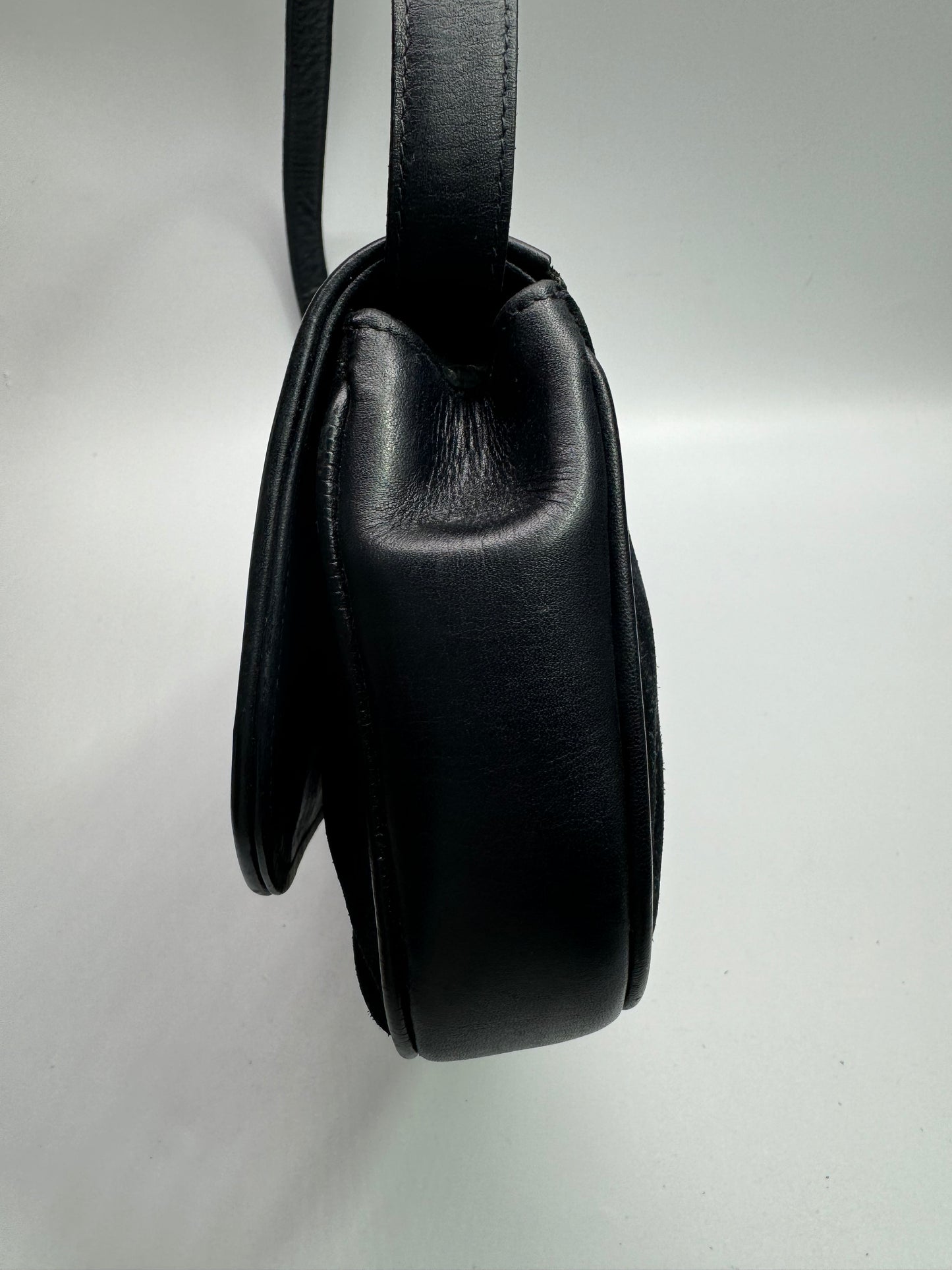 Authentic Celine Horse-bit Navy Blue Suede Shoulder Bag