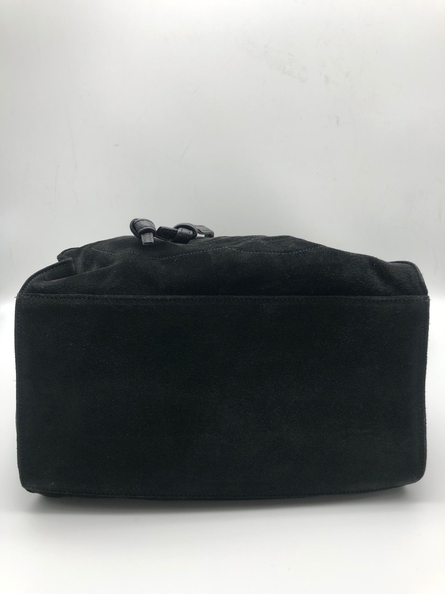 Authentic Chanel Vintage Black Suede Quilted CC Drawstring Bucket Shoulder Bag