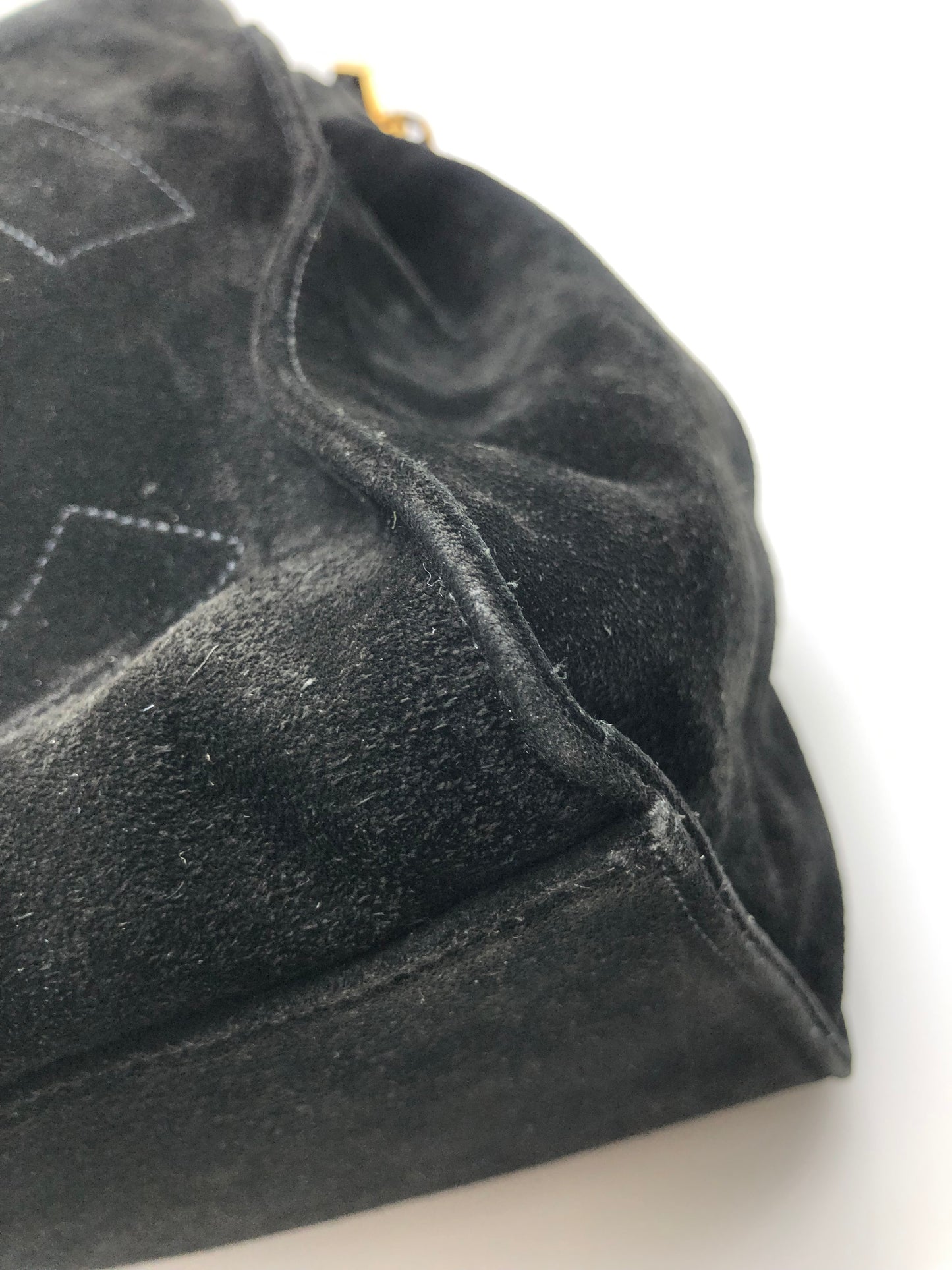 Authentic Chanel Vintage Black Suede Quilted CC Drawstring Bucket Shoulder Bag