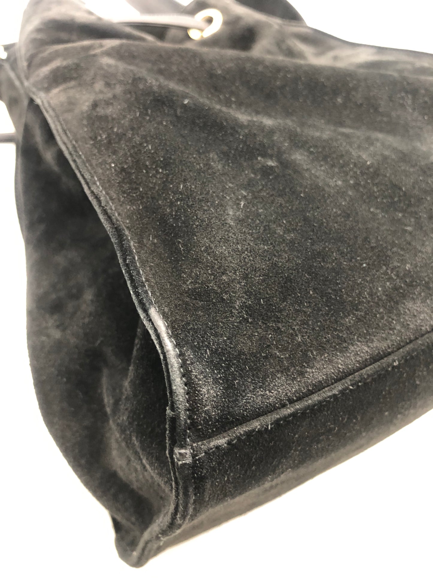 Authentic Chanel Vintage Black Suede Quilted CC Drawstring Bucket Shoulder Bag