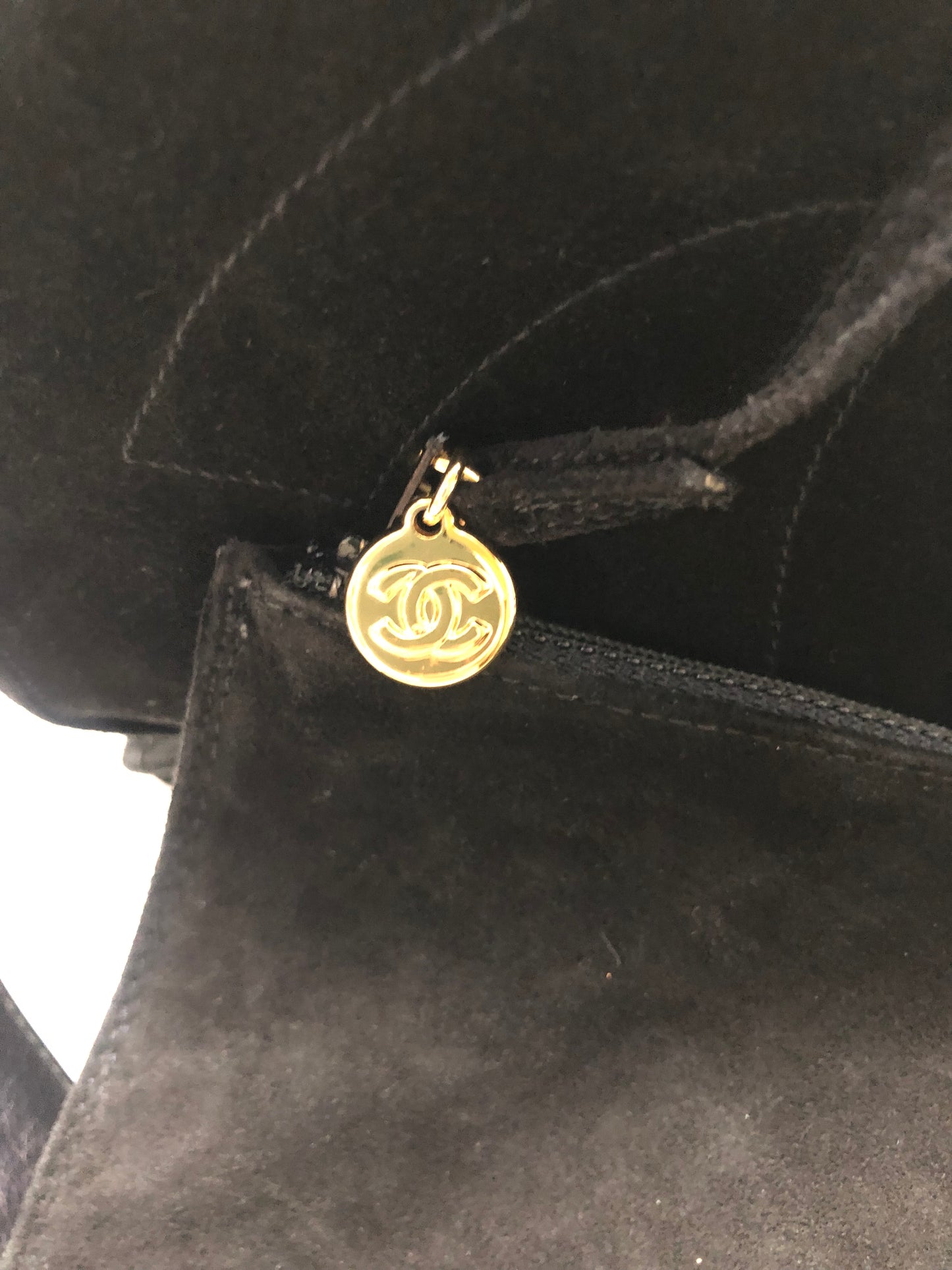Authentic Chanel Vintage Black Suede Quilted CC Drawstring Bucket Shoulder Bag