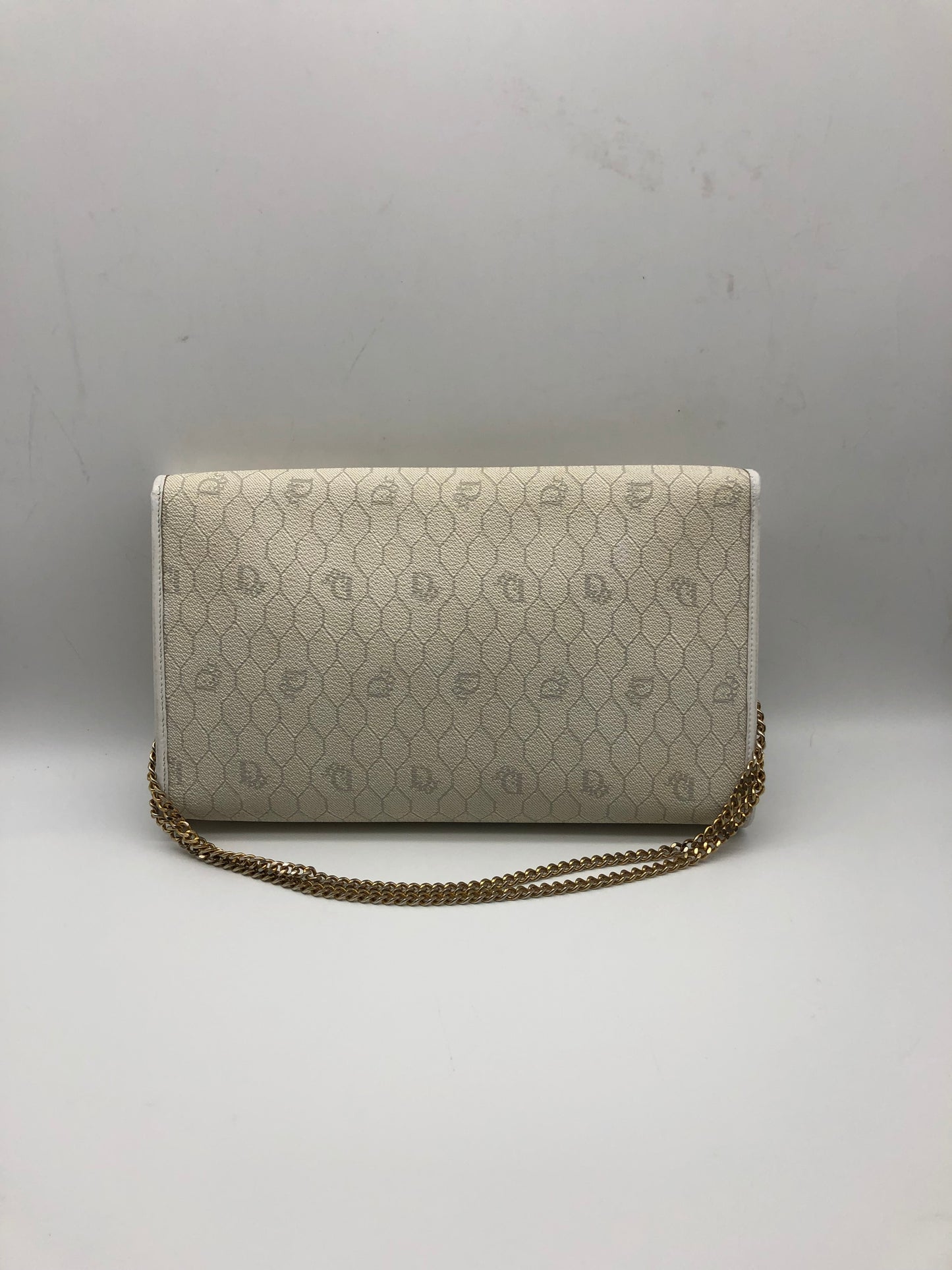 Authentic Christian Dior Vintage White Honeycomb Coated Canvas Clutch Shoulder Bag