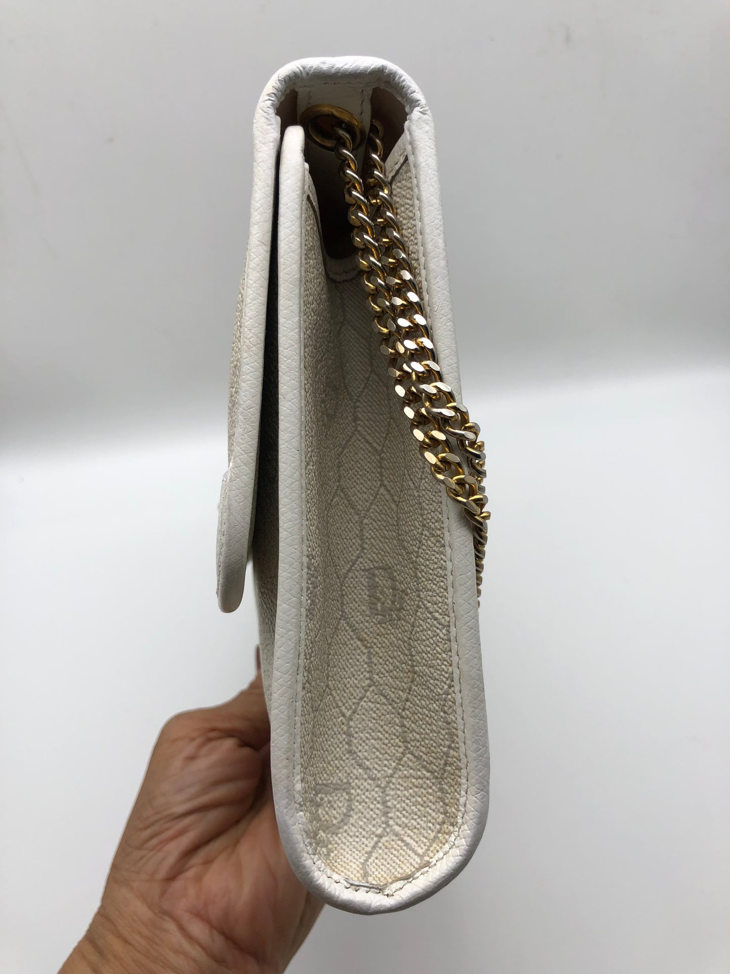 Authentic Christian Dior Vintage White Honeycomb Coated Canvas Clutch Shoulder Bag
