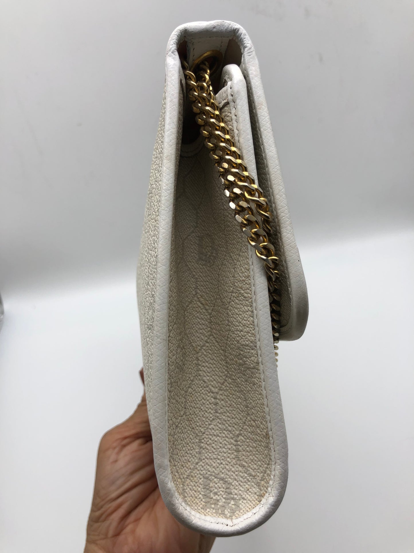 Authentic Christian Dior Vintage White Honeycomb Coated Canvas Clutch Shoulder Bag