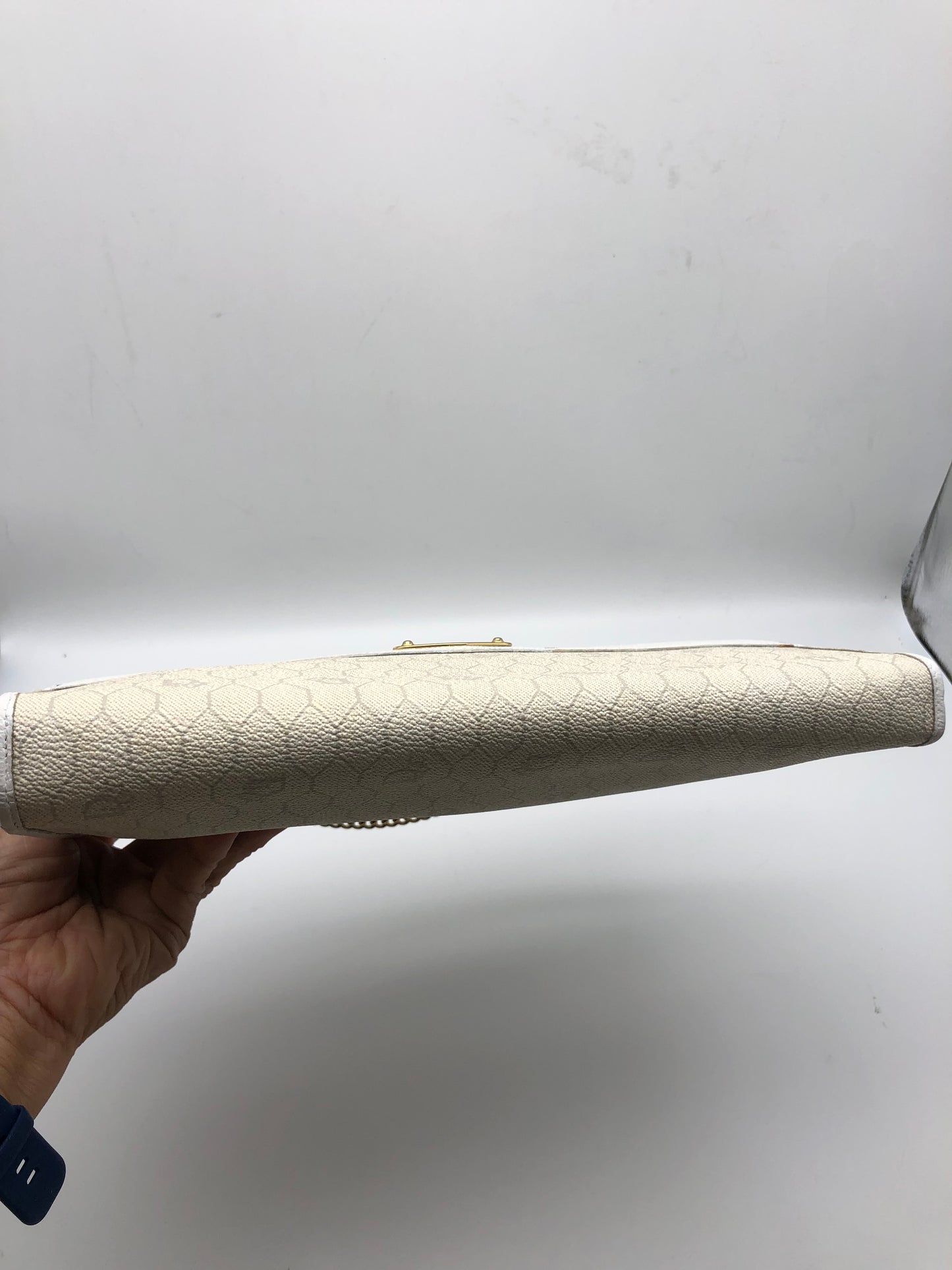 Authentic Christian Dior Vintage White Honeycomb Coated Canvas Clutch Shoulder Bag