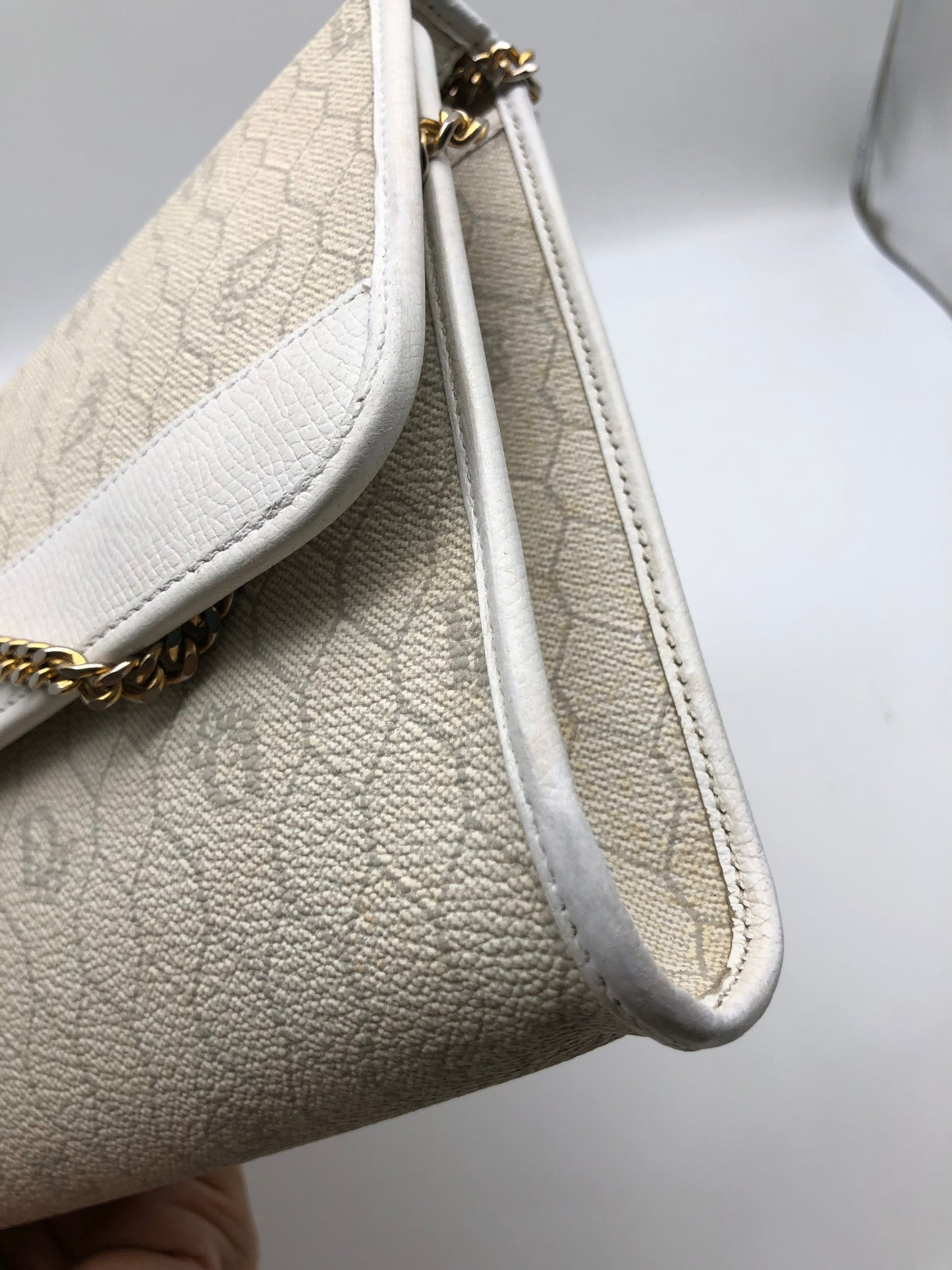 Authentic Christian Dior Vintage White Honeycomb Coated Canvas Clutch Shoulder Bag
