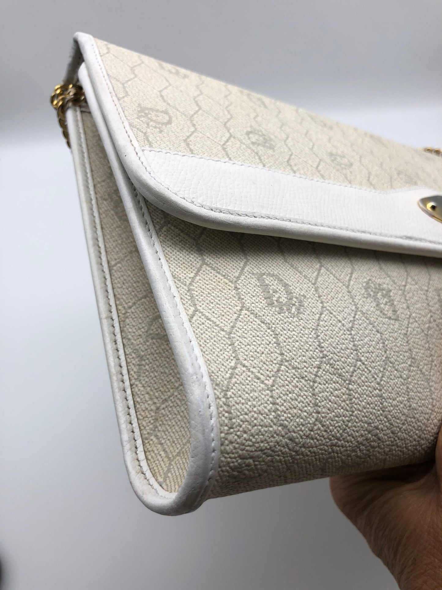Authentic Christian Dior Vintage White Honeycomb Coated Canvas Clutch Shoulder Bag