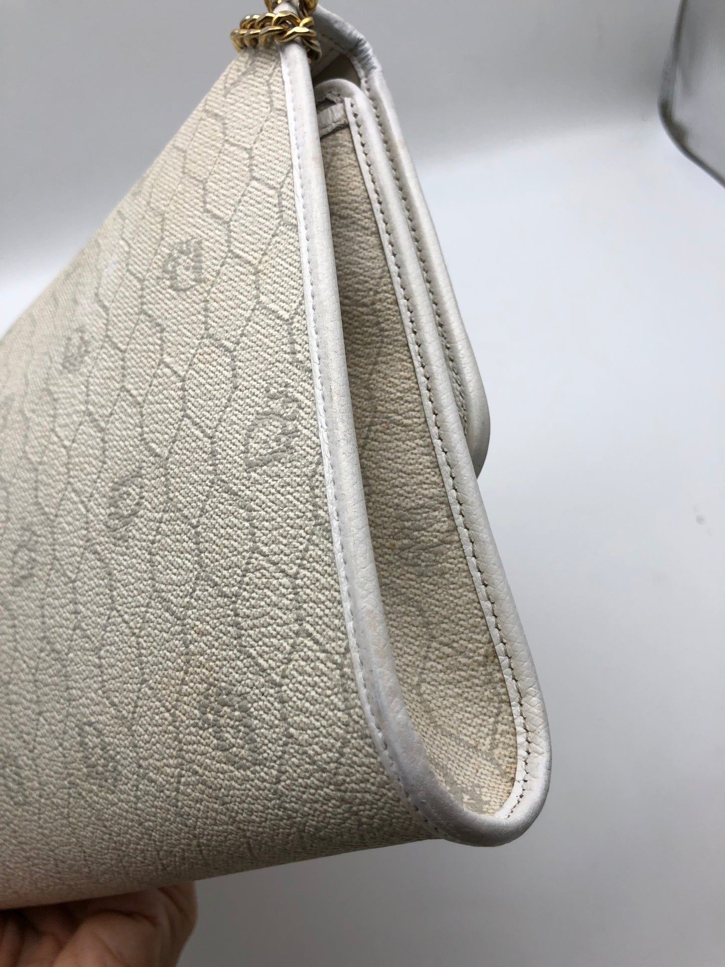 Authentic Christian Dior Vintage White Honeycomb Coated Canvas Clutch Shoulder Bag