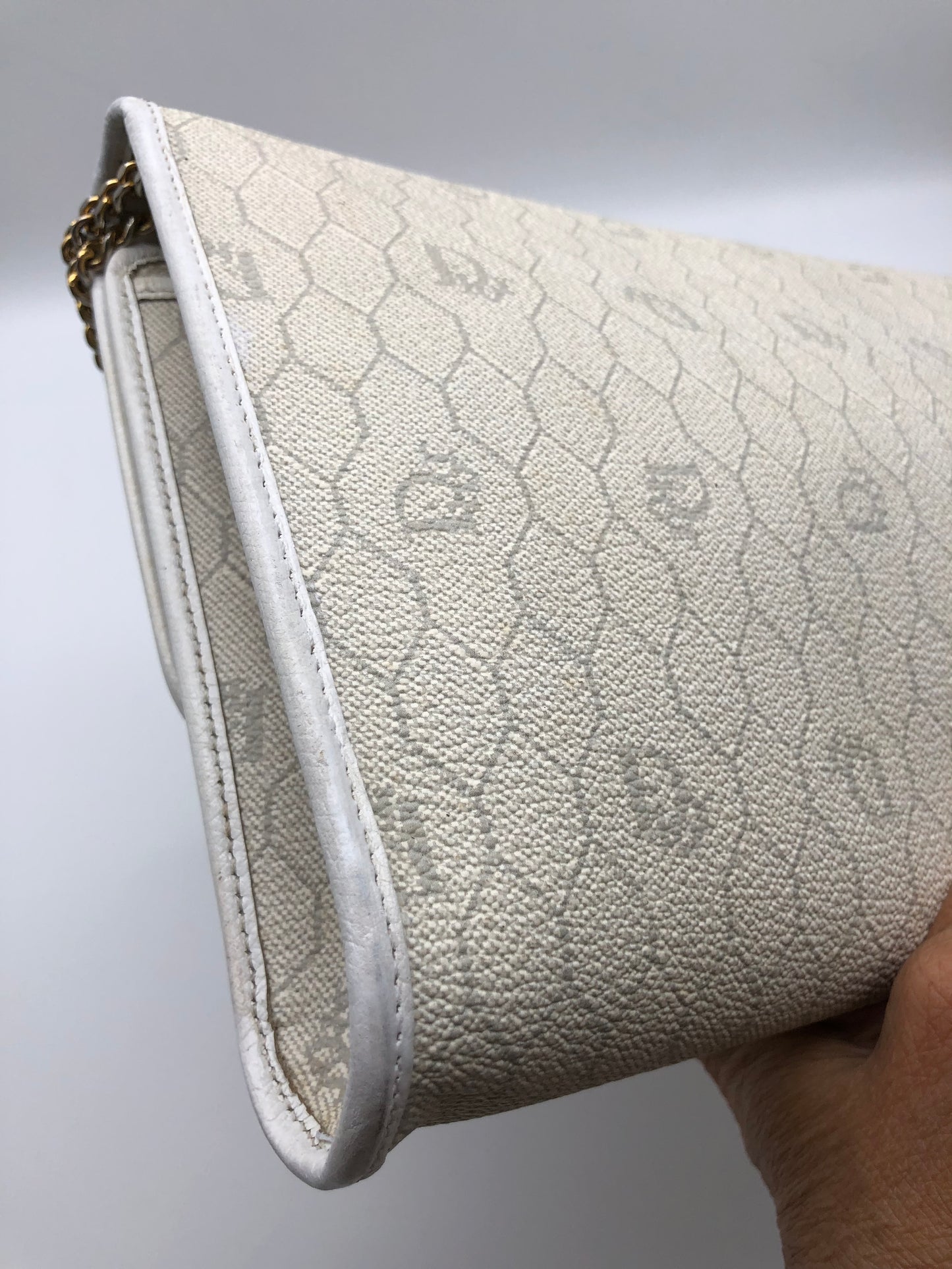 Authentic Christian Dior Vintage White Honeycomb Coated Canvas Clutch Shoulder Bag