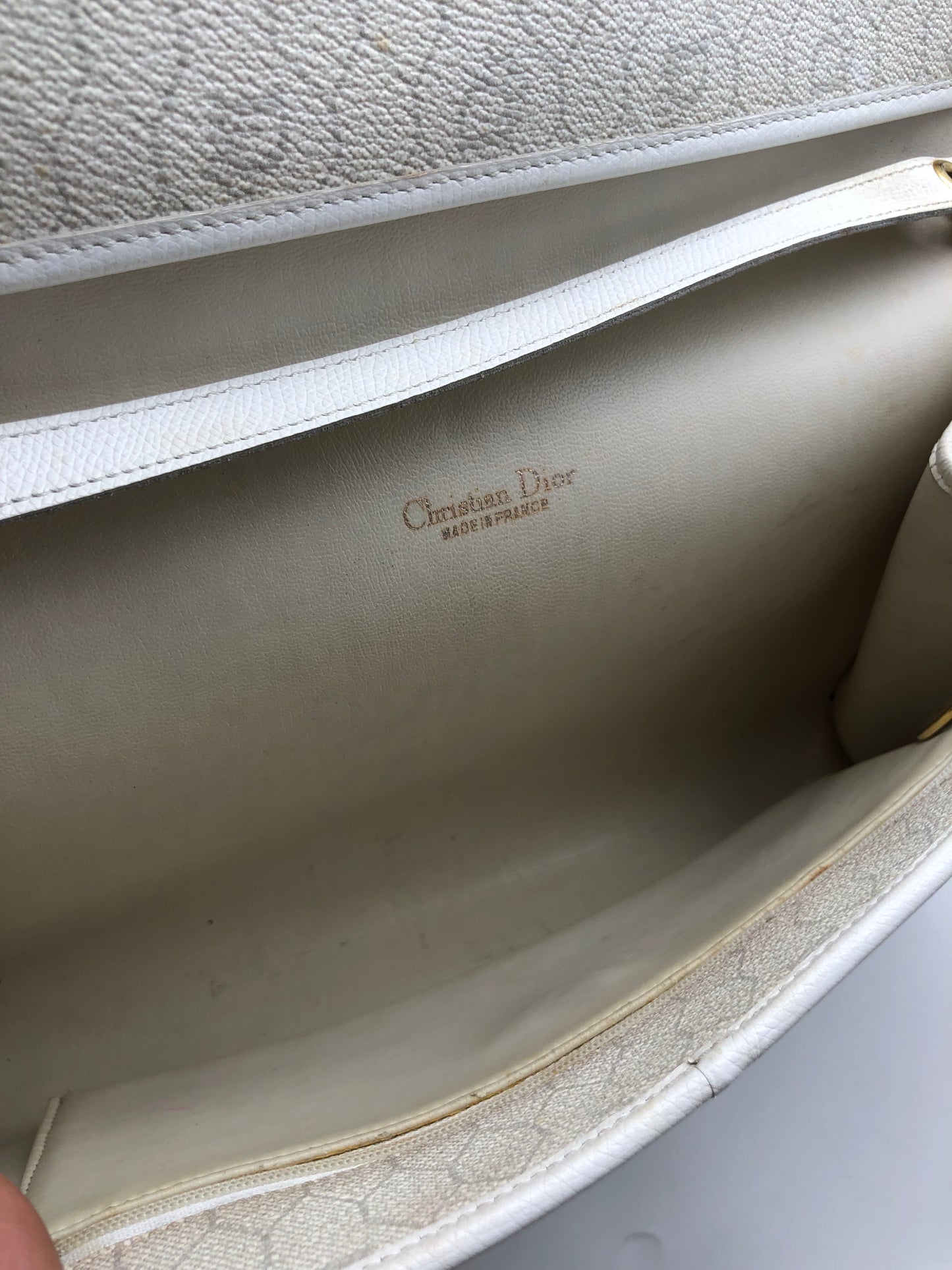 Authentic Christian Dior Vintage White Honeycomb Coated Canvas Clutch Shoulder Bag