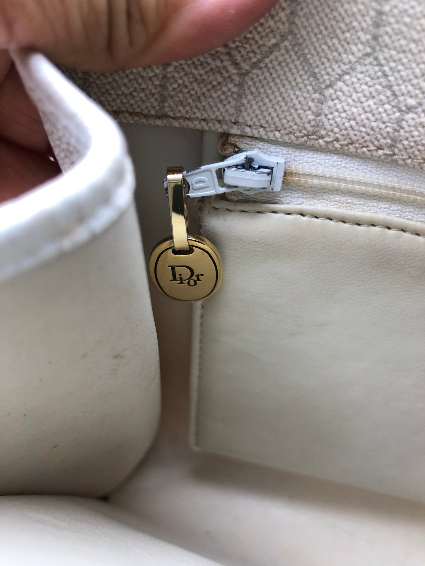 Authentic Christian Dior Vintage White Honeycomb Coated Canvas Clutch Shoulder Bag