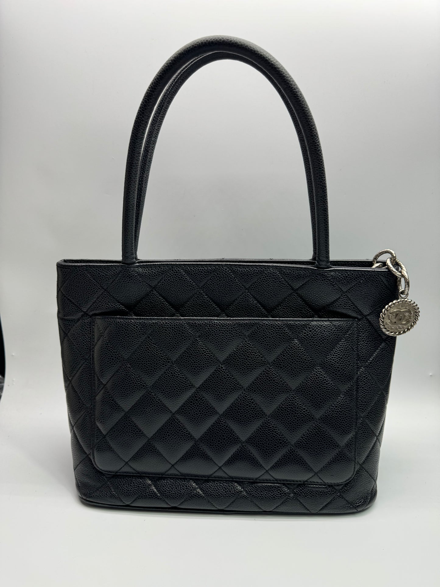 Authentic Chanel Black Matt Caviar Medallion Tote