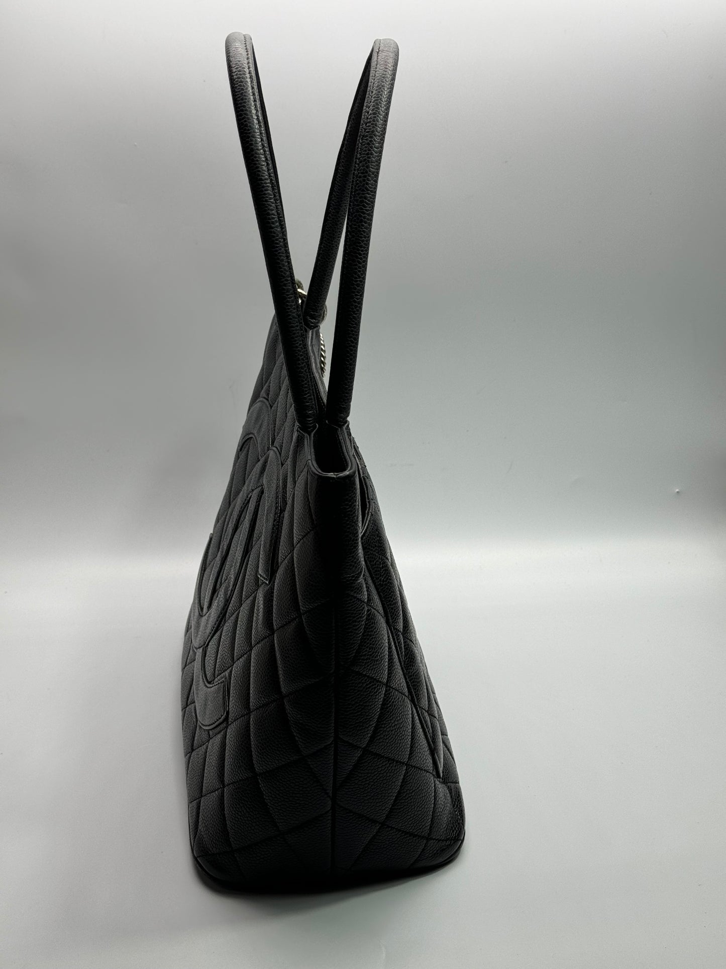 Authentic Chanel Black Matt Caviar Medallion Tote