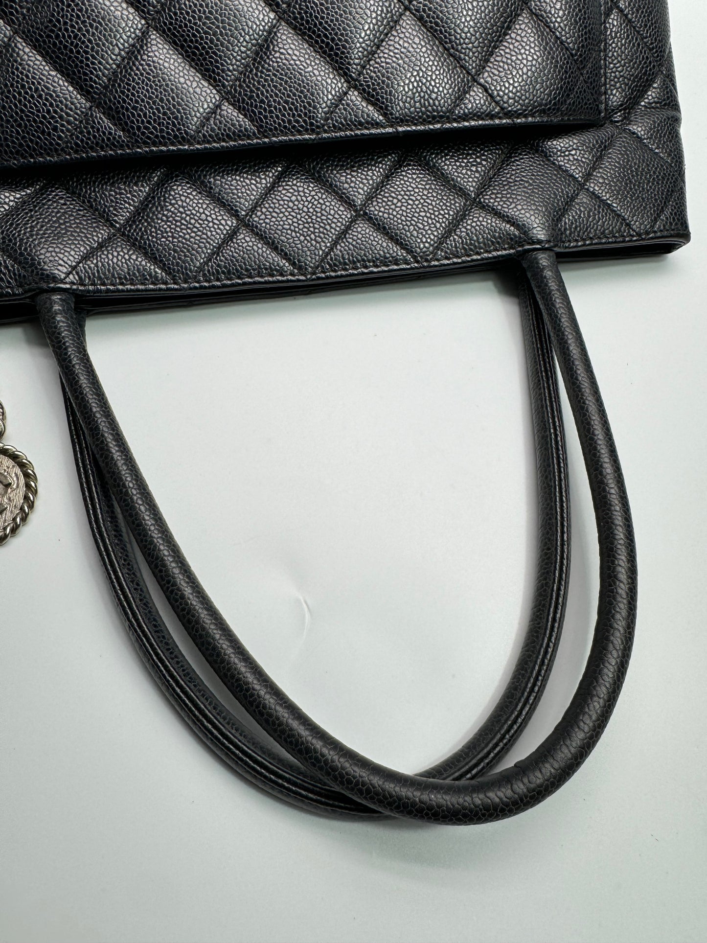 Authentic Chanel Black Matt Caviar Medallion Tote