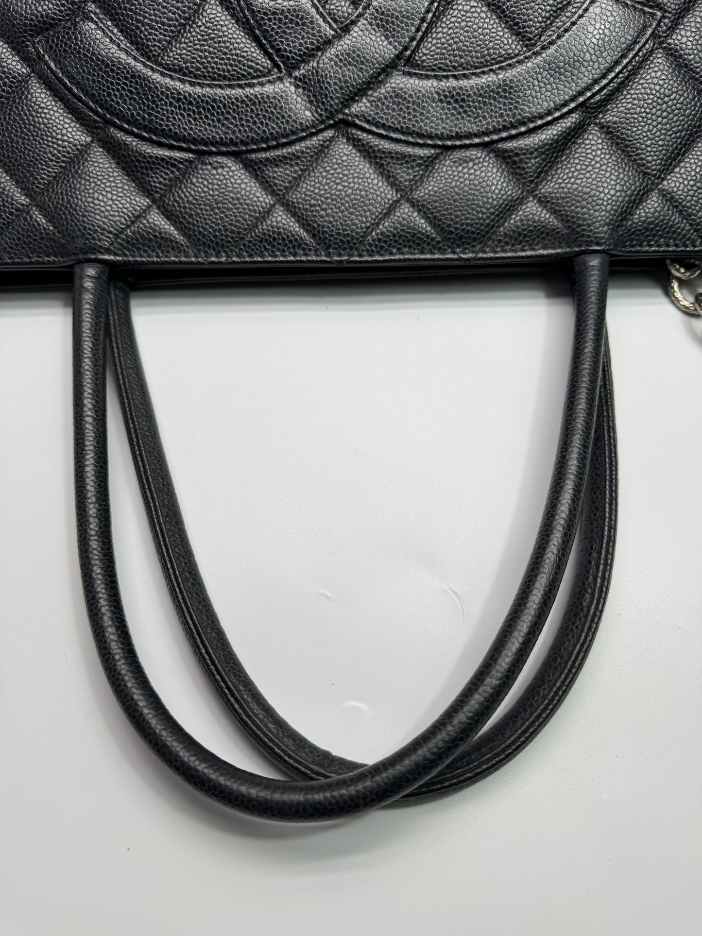 Authentic Chanel Black Matt Caviar Medallion Tote