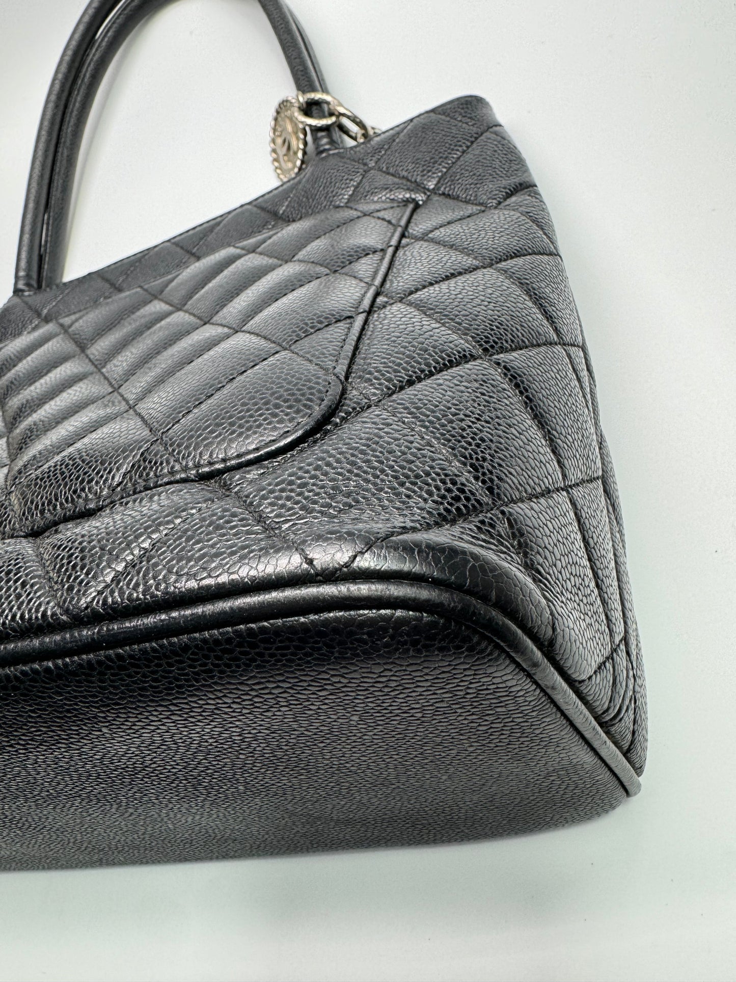 Authentic Chanel Black Matt Caviar Medallion Tote