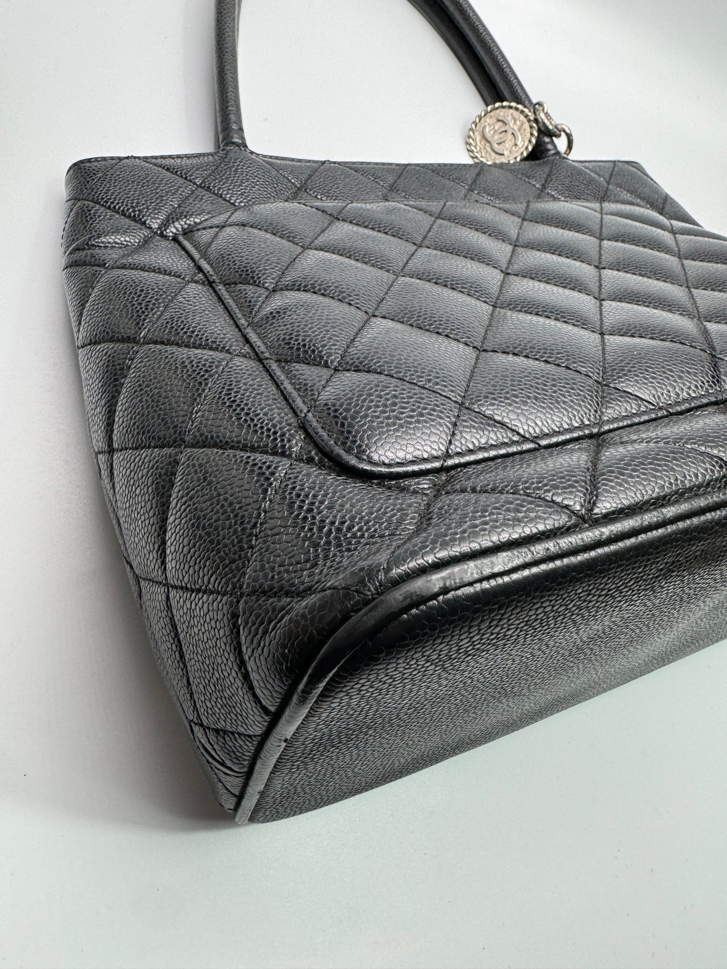 Authentic Chanel Black Matt Caviar Medallion Tote
