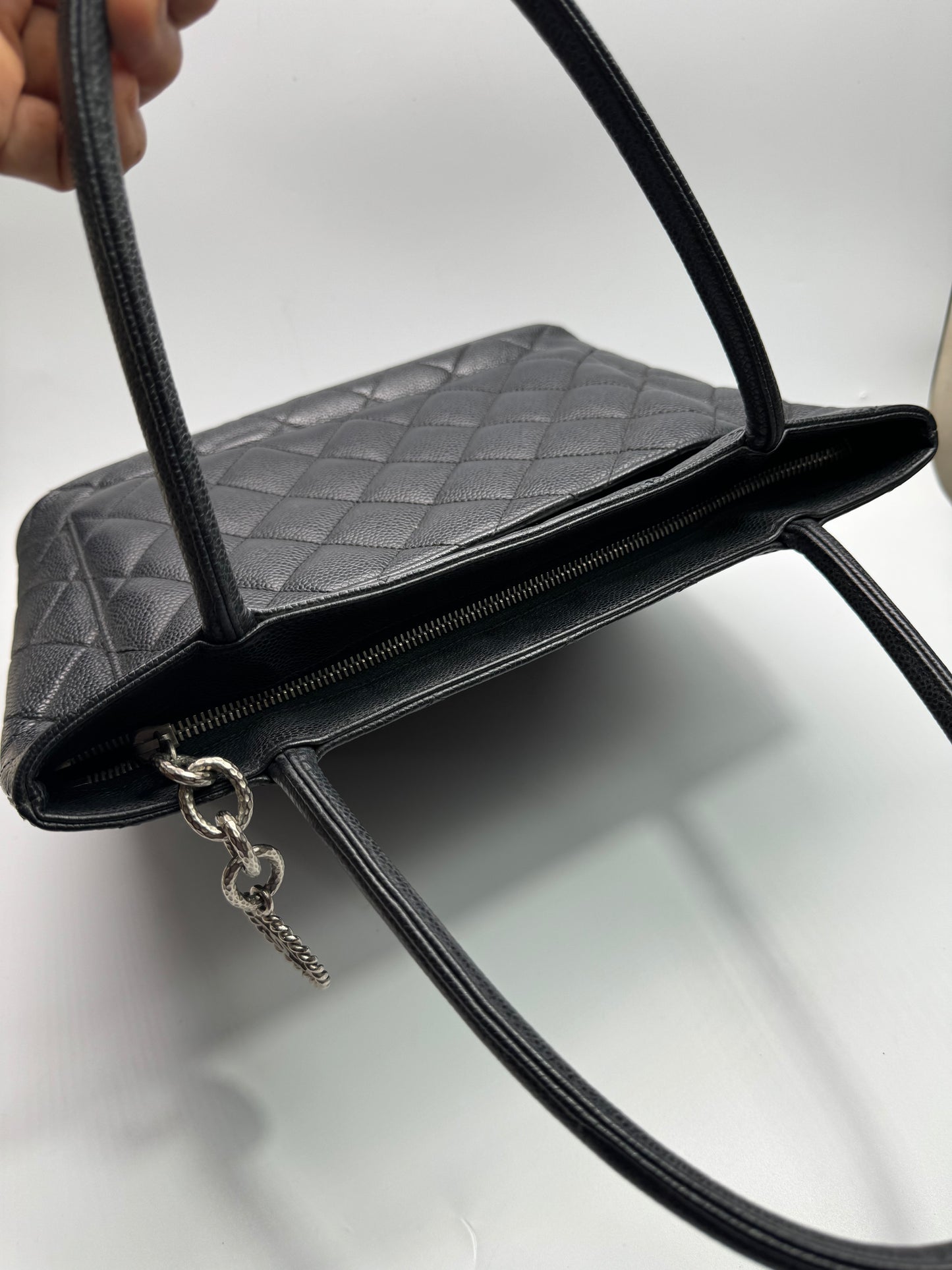 Authentic Chanel Black Matt Caviar Medallion Tote