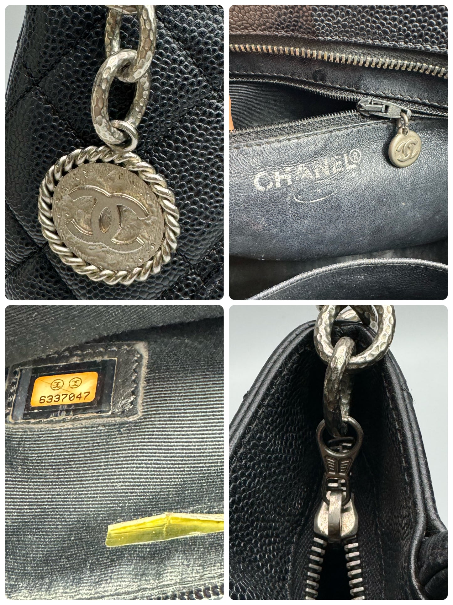 Authentic Chanel Black Matt Caviar Medallion Tote
