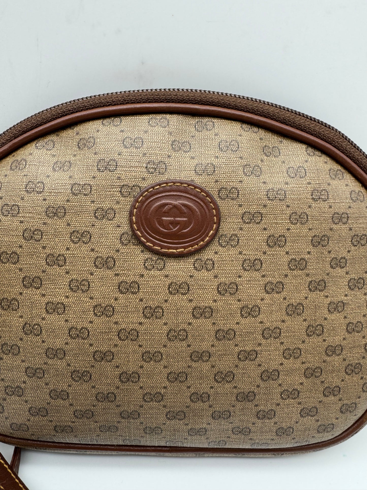 Authentic GUCCI Vintage Brown Micro GG Monogram Coated Canvas Crossbody Bag