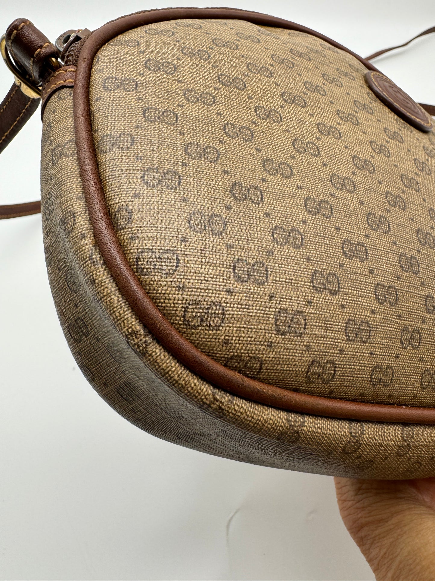 Authentic GUCCI Vintage Brown Micro GG Monogram Coated Canvas Crossbody Bag