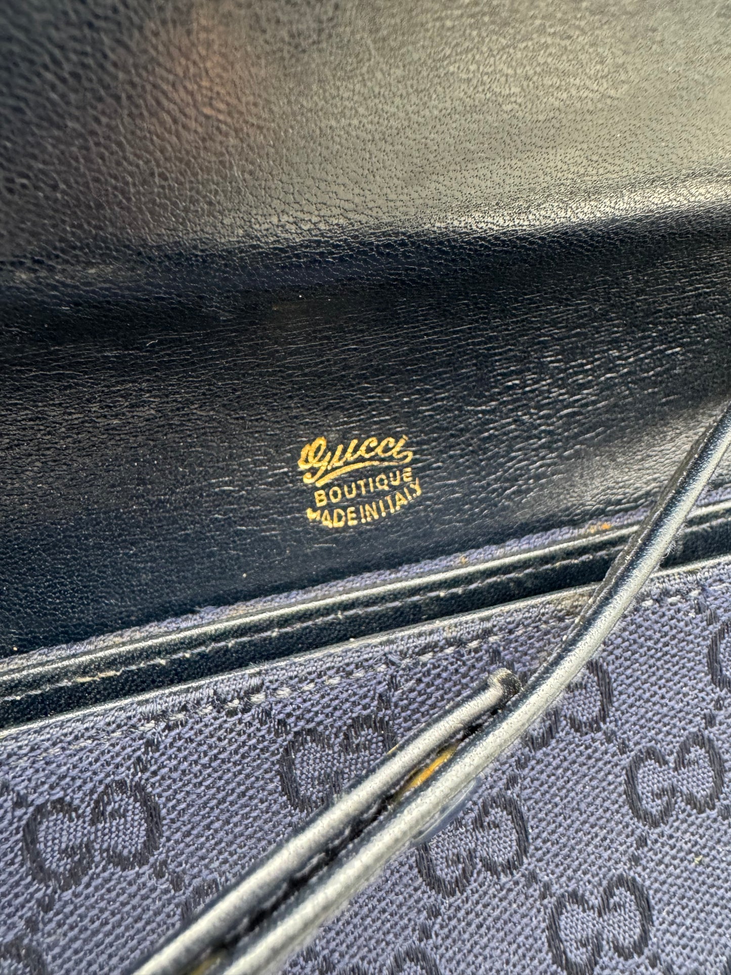 Authentic GUCCI Vintage Navy Blue Jacquard Cloth Shoulder Bag